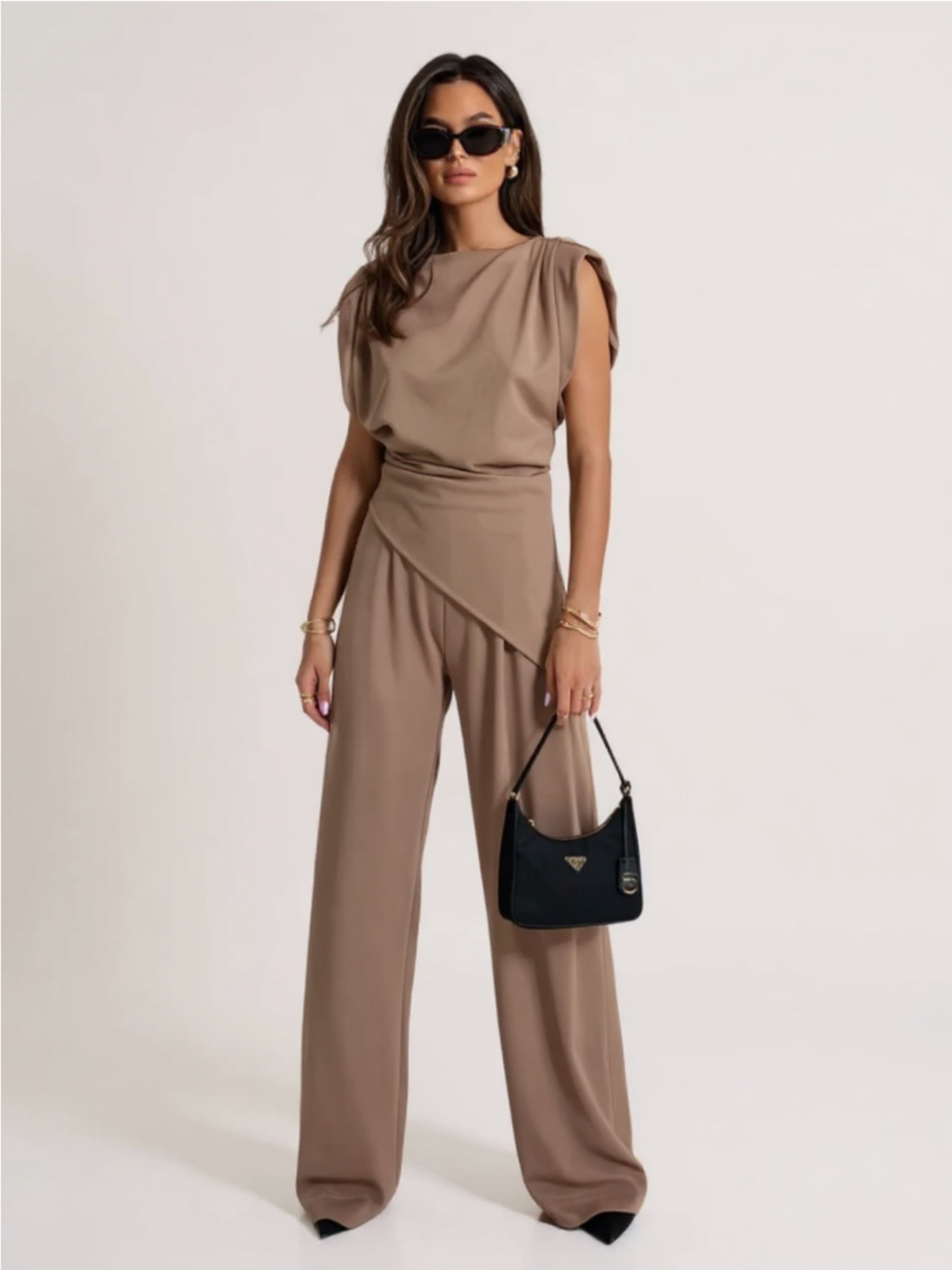Slit Ruched Top & Wide Leg Pants Set