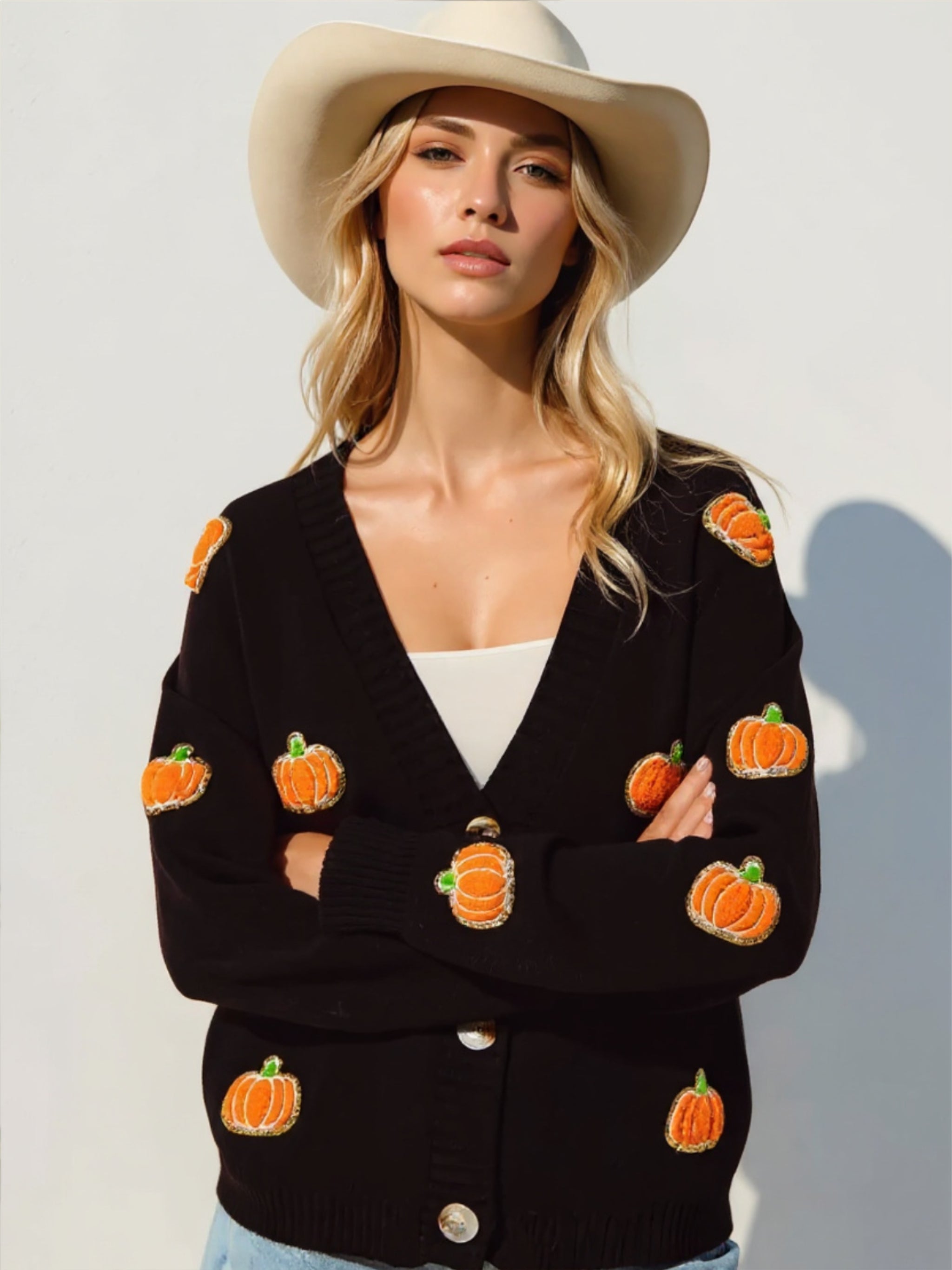 Black Pumpkin Button Up Cardigan