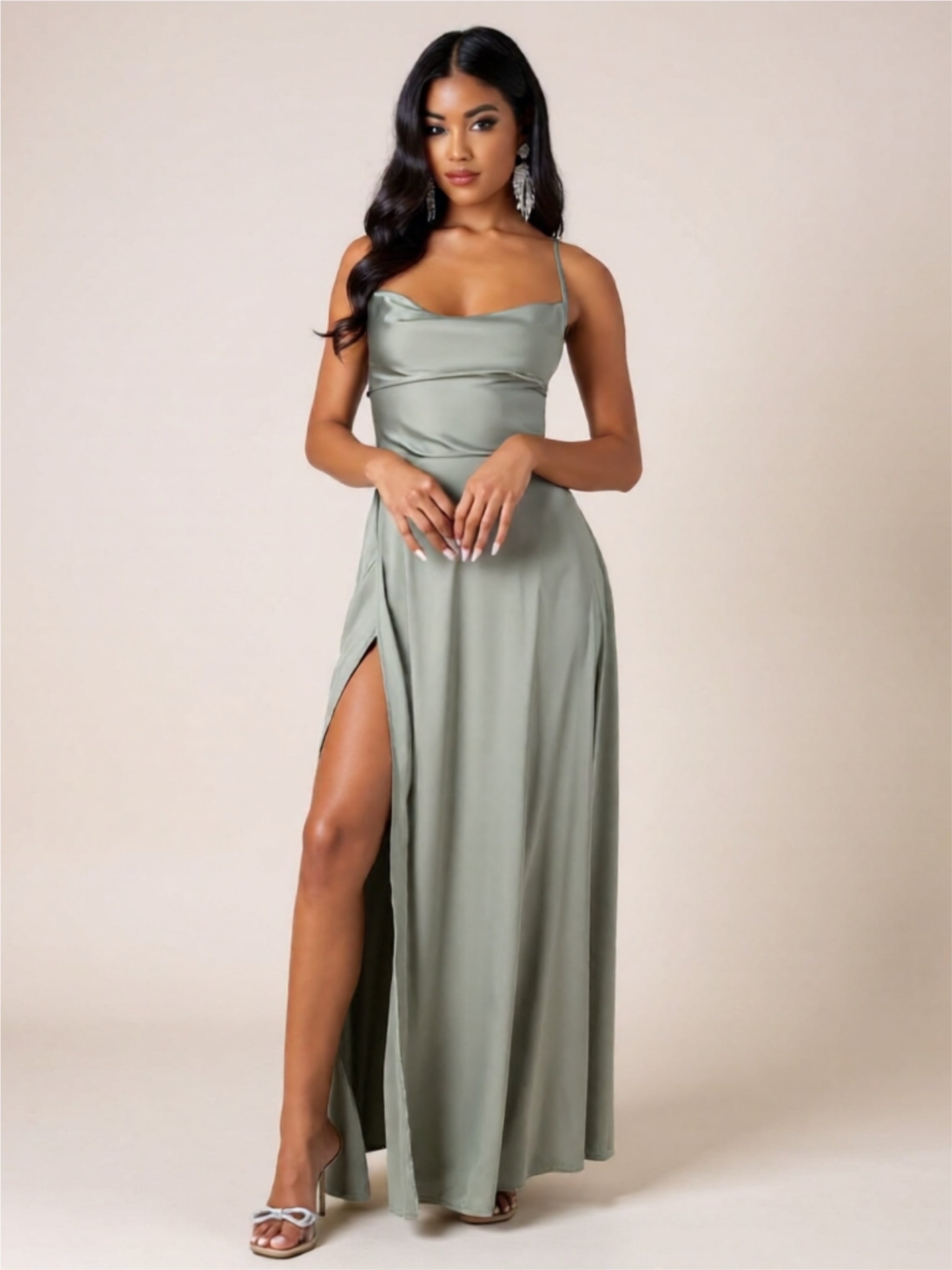 Sexy Spaghetti Strap Maxi Dress – High Slit Evening Gown