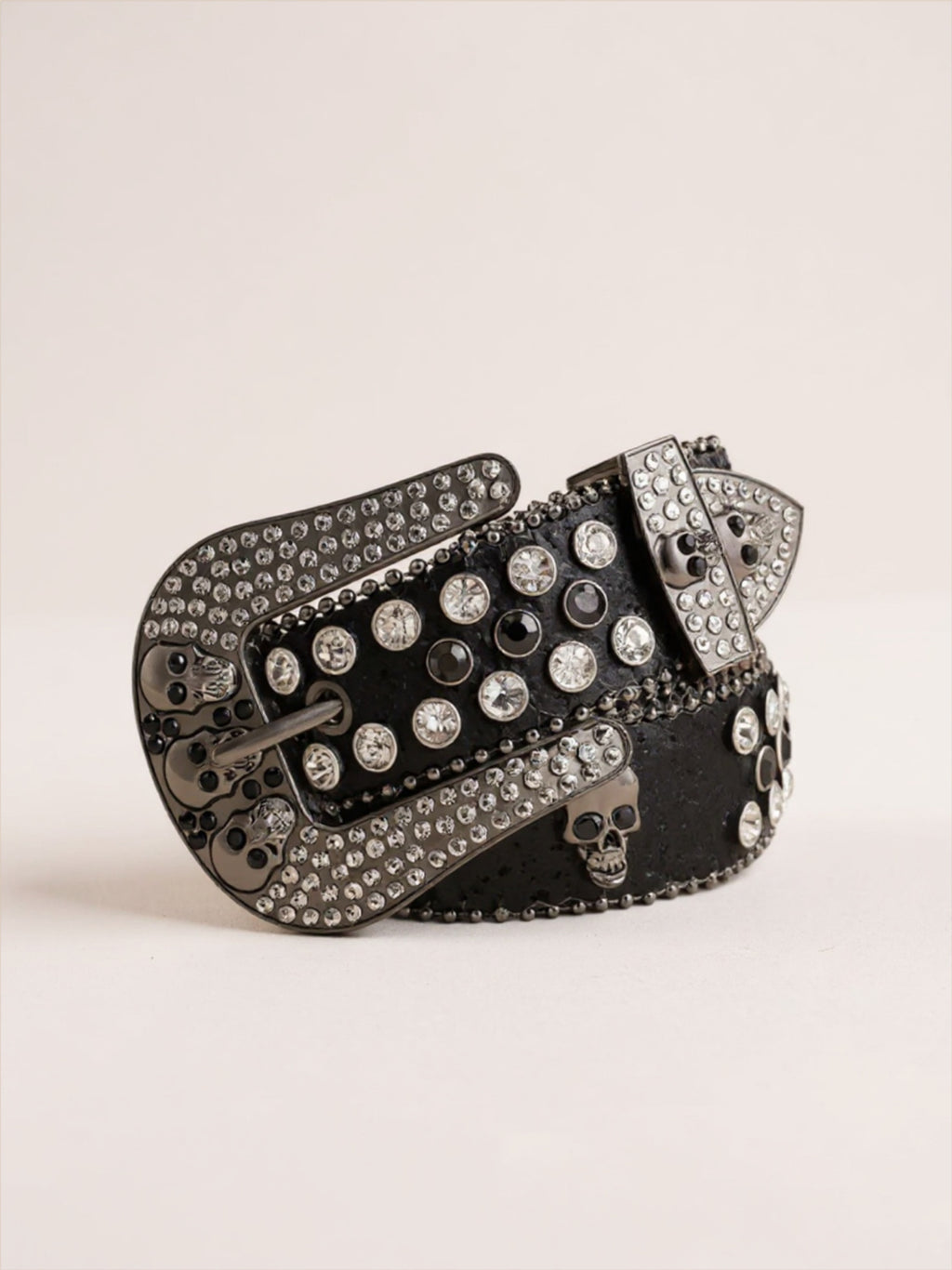 Black Vegan Leather Skull Belt