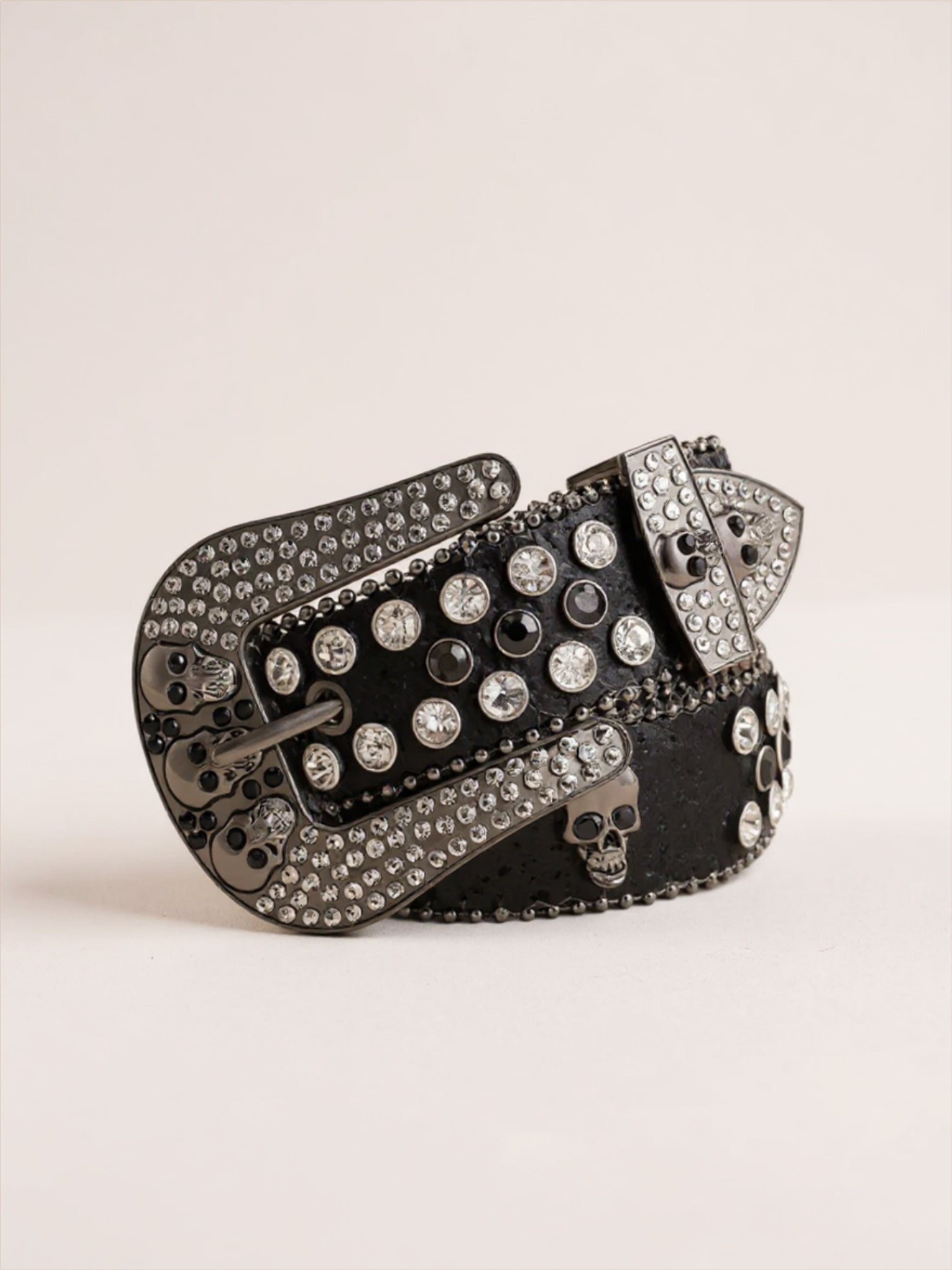 Black Vegan Leather Skull Belt