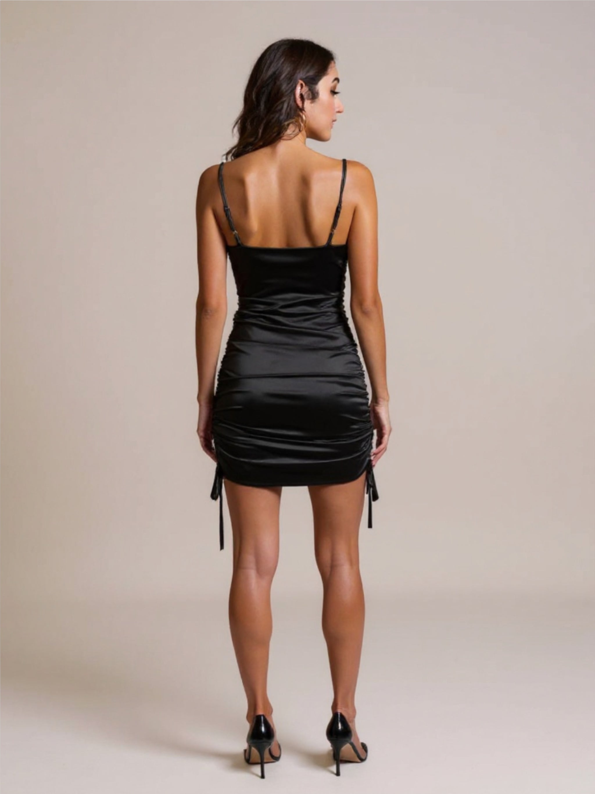 Ruched Cowl Neck Spaghetti Strap Dress