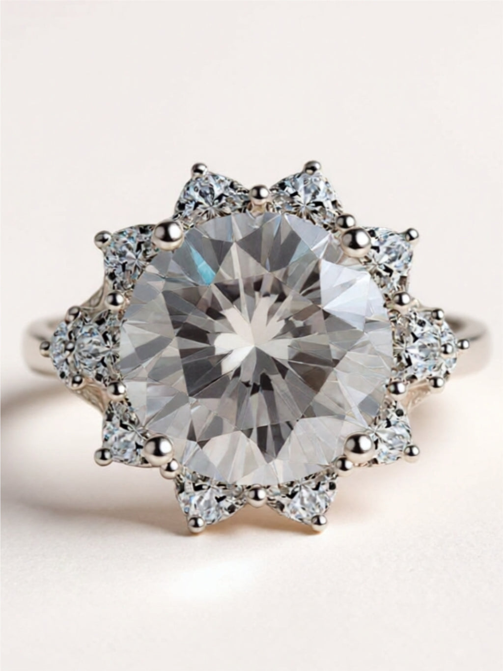 10 Carat Moissanite Flower 925 Sterling Silver Ring