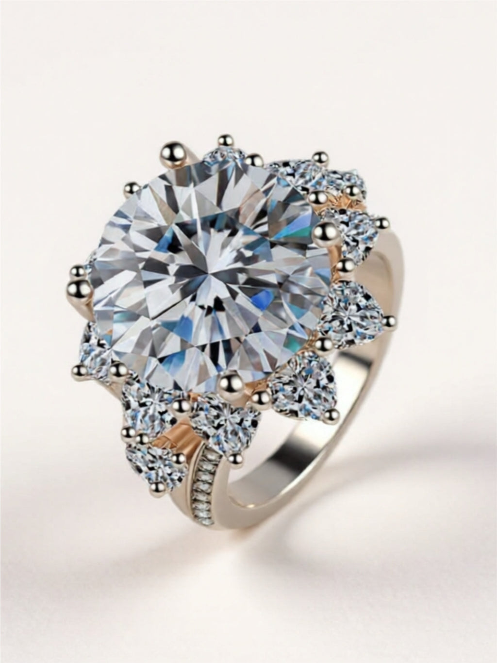 10 Carat Moissanite Flower 925 Sterling Silver Ring