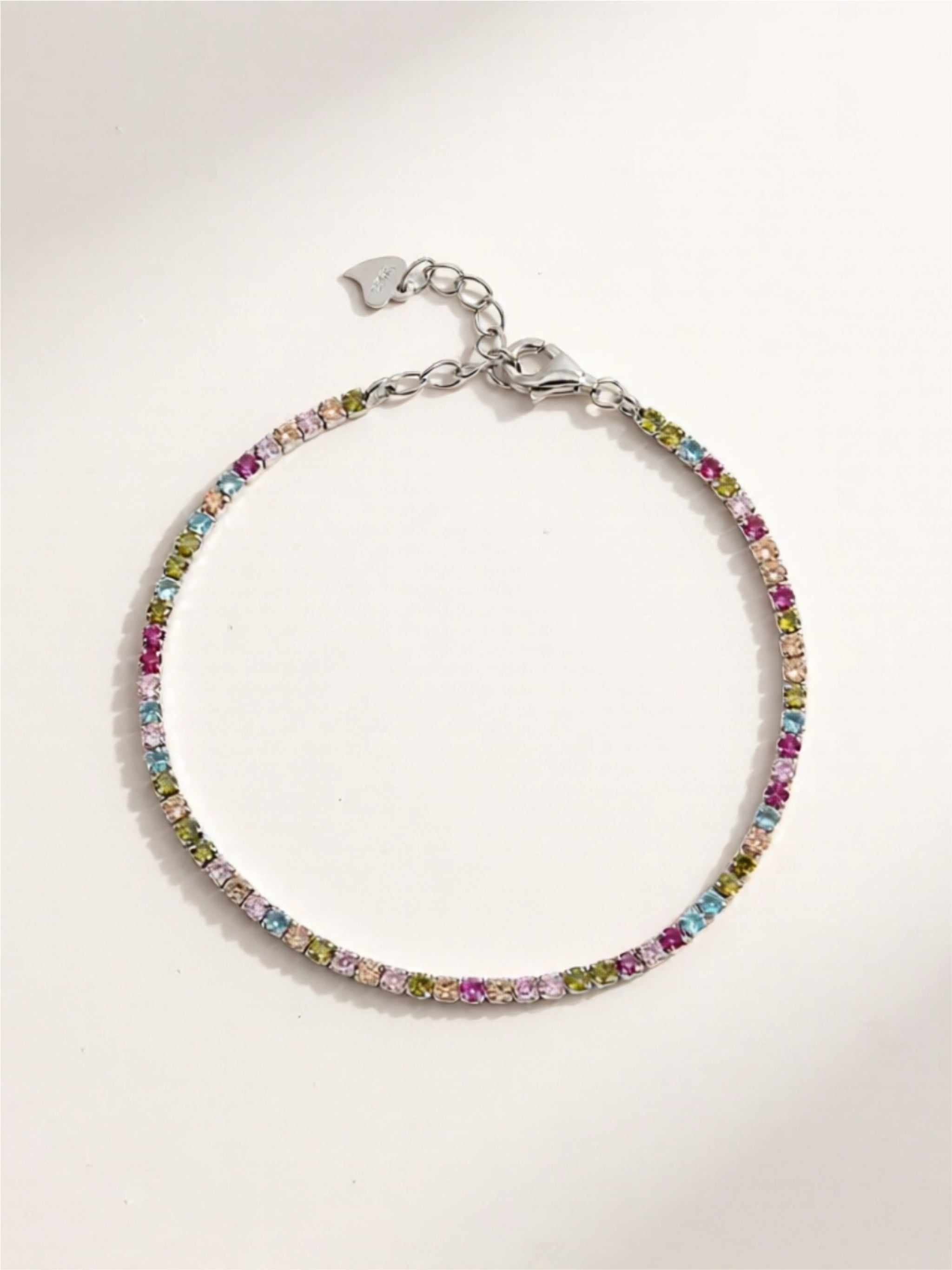 Sterling Silver Rainbow Zircon Tennis Bracelet