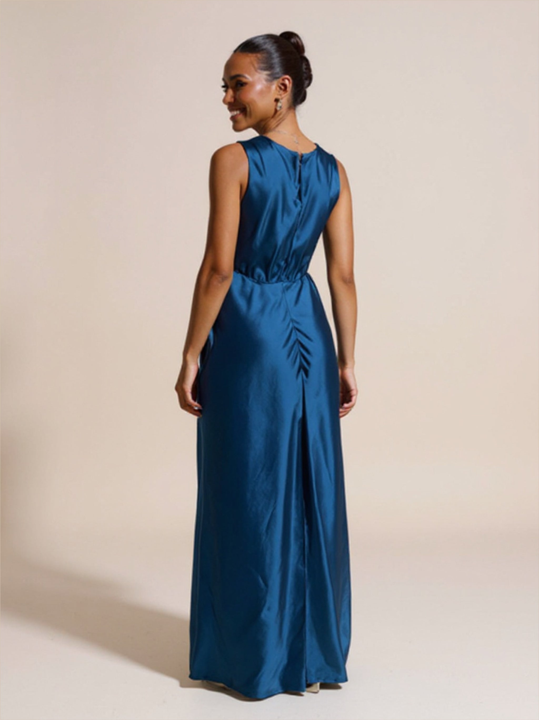 V-Neck Satin Knotted Dress