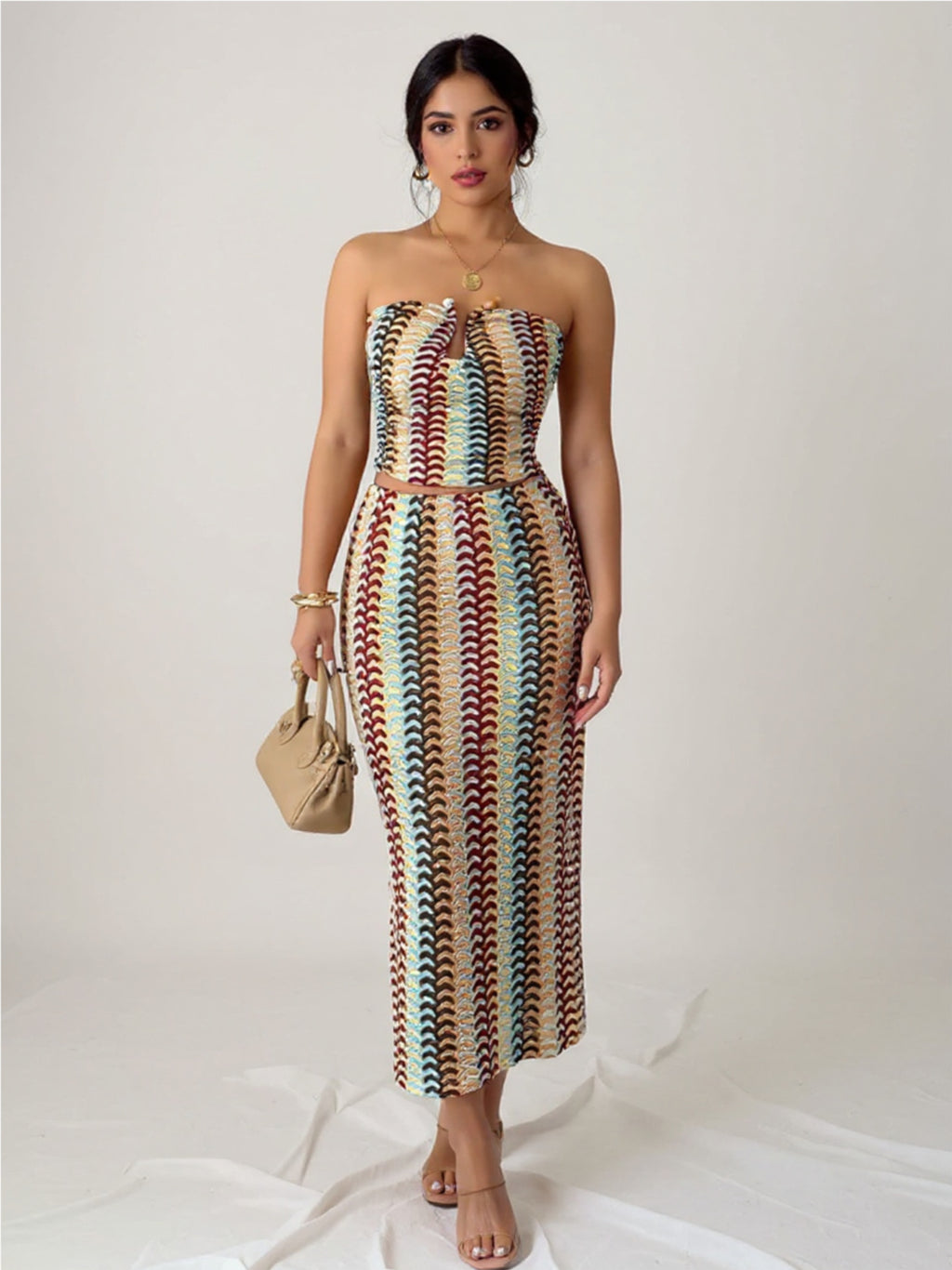 Printed Tube Top & Skirts Set