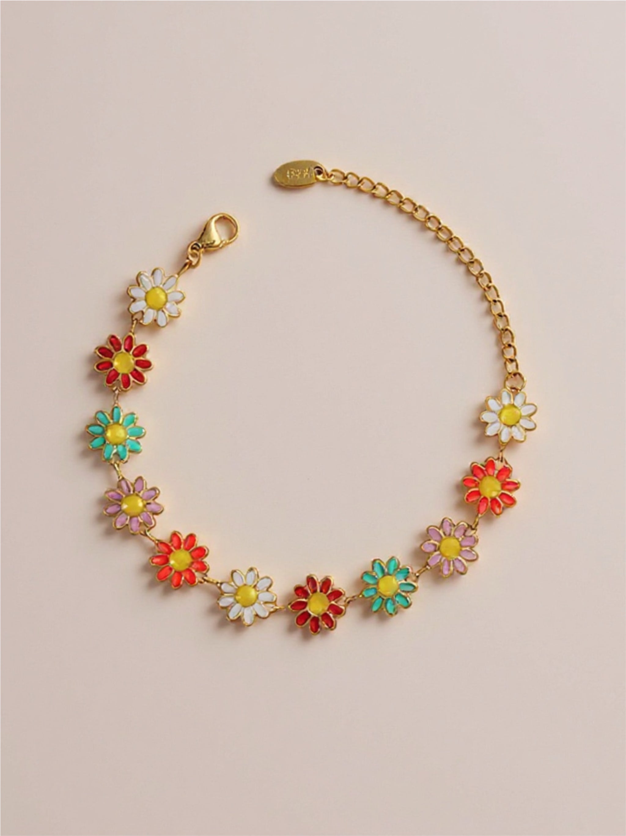 Gold Titanium Steel Oil Drip Flower Bracelet