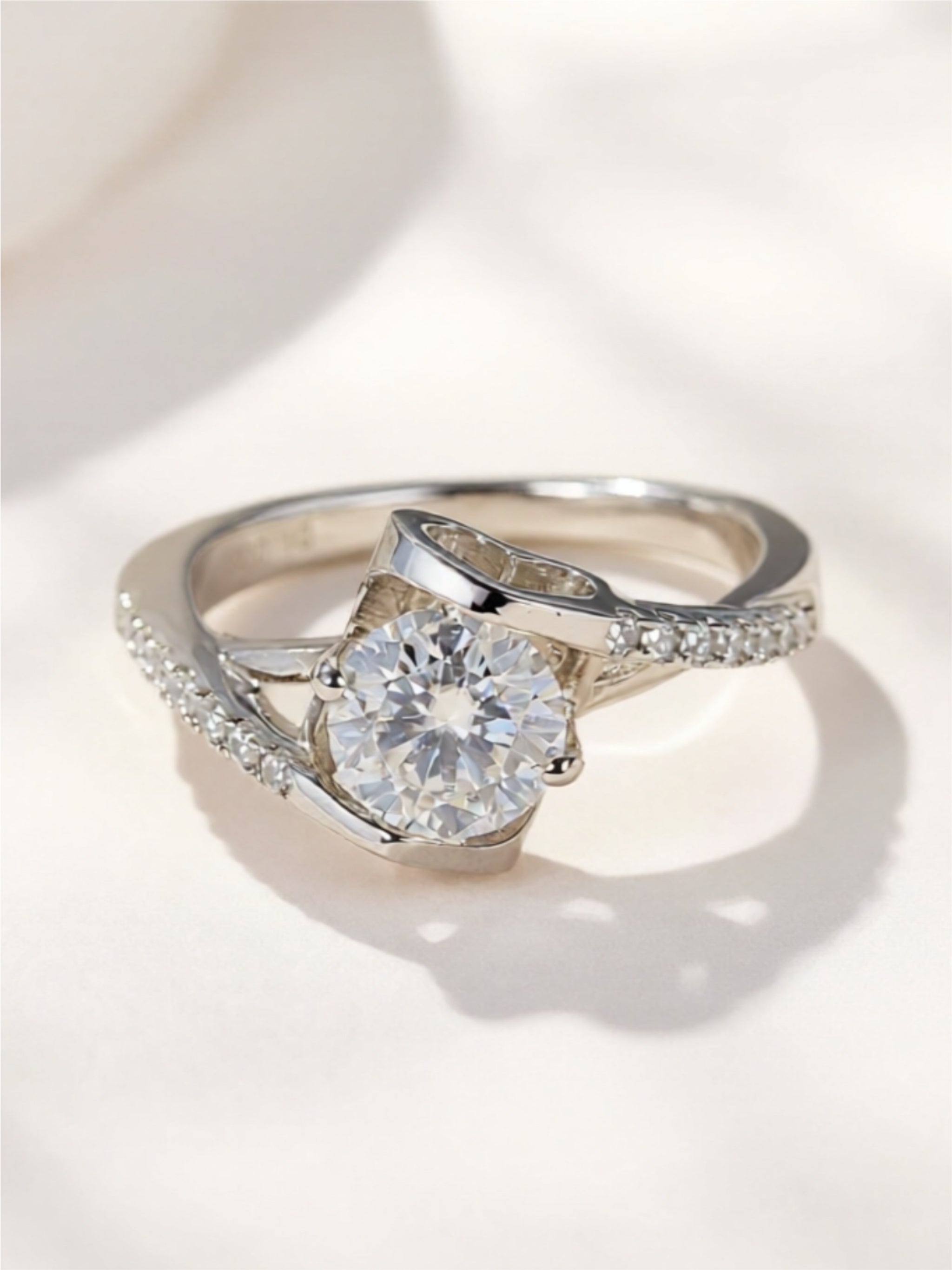 Minimalist Sterling Silver Ring with 0.5-Carat Moissanite & Heart Detail