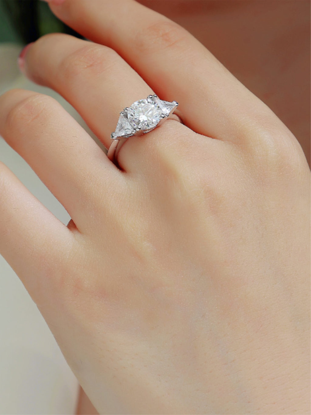 2 Carat Three‑Stone Moissanite Engagement Ring