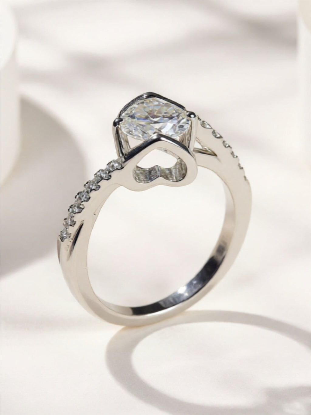 Minimalist Sterling Silver Ring with 0.5-Carat Moissanite & Heart Detail