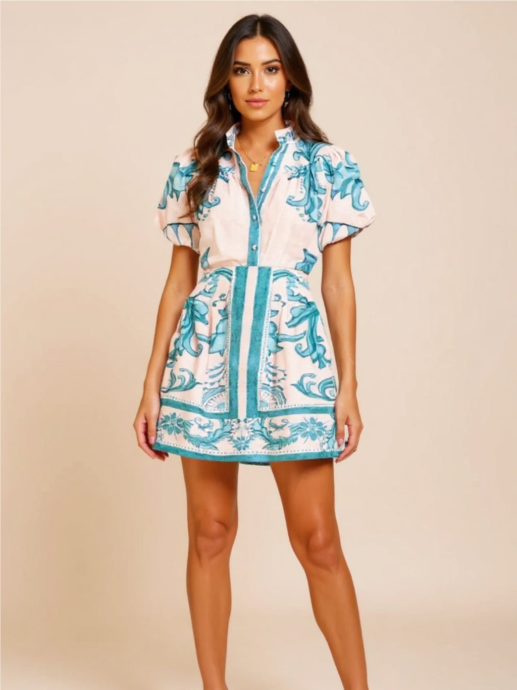 Printed Puff Sleeve Top & Skirt Set