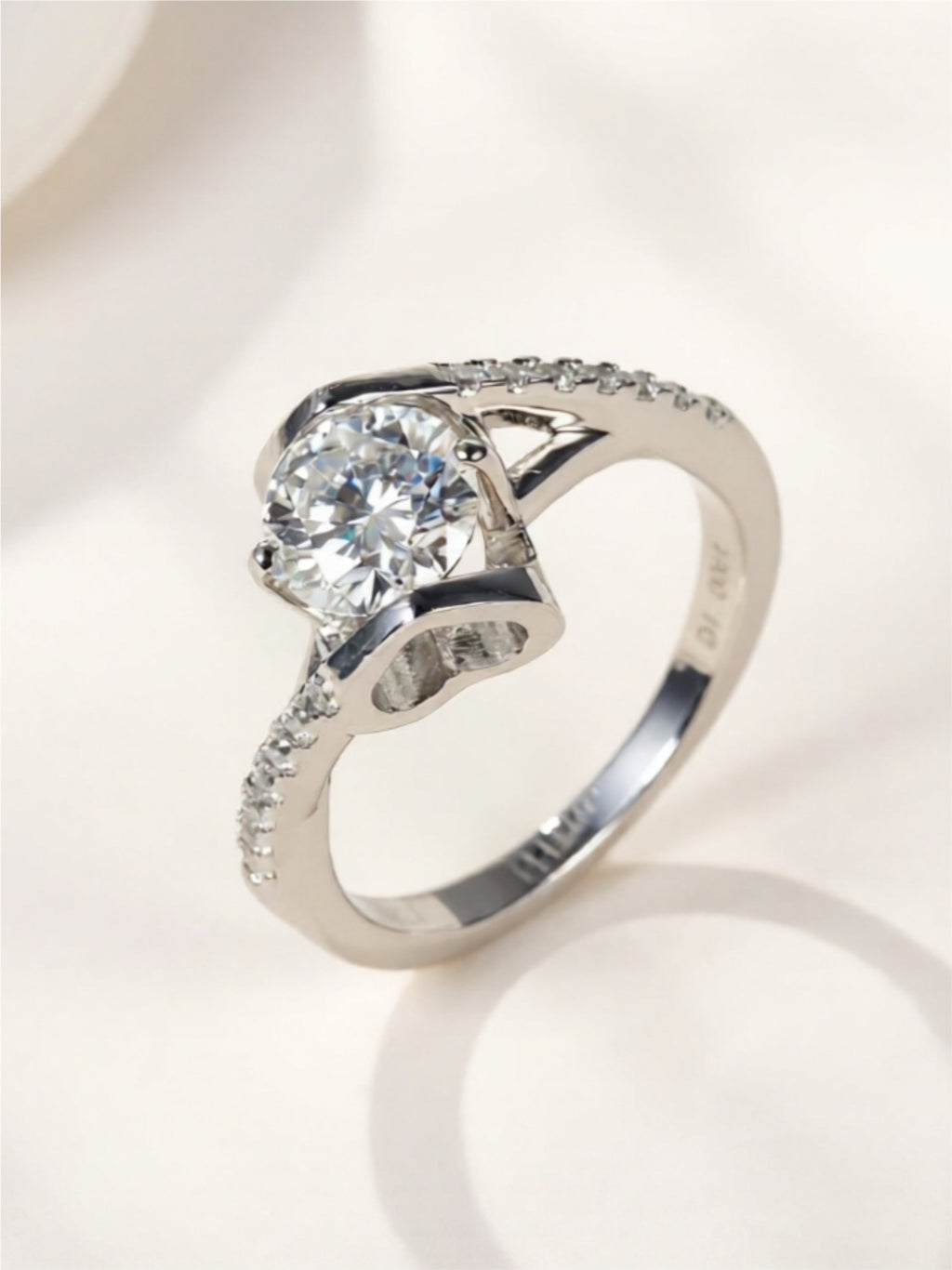 Minimalist Sterling Silver Ring with 0.5-Carat Moissanite & Heart Detail