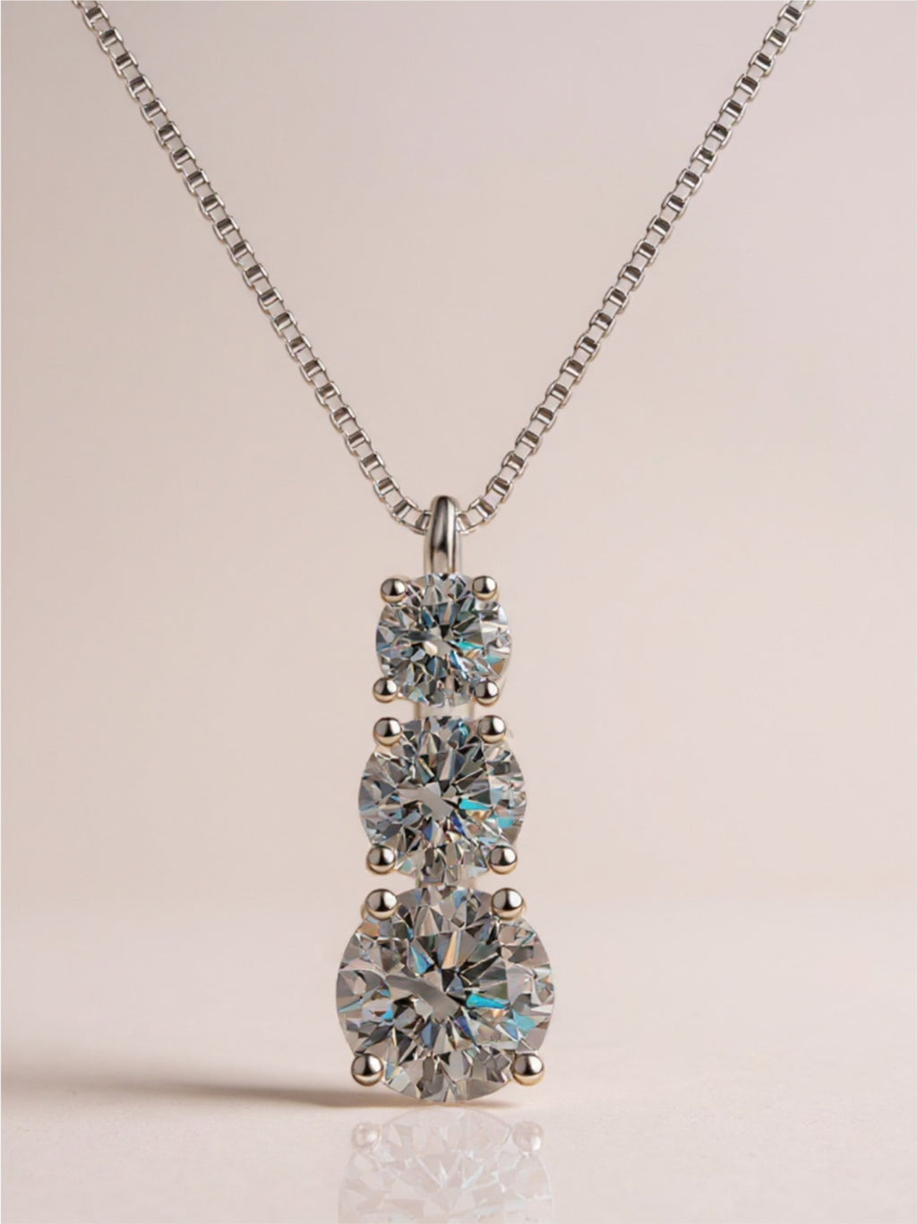 925 Sterling Silver Moissanite Triple Stone-Pendant Necklace