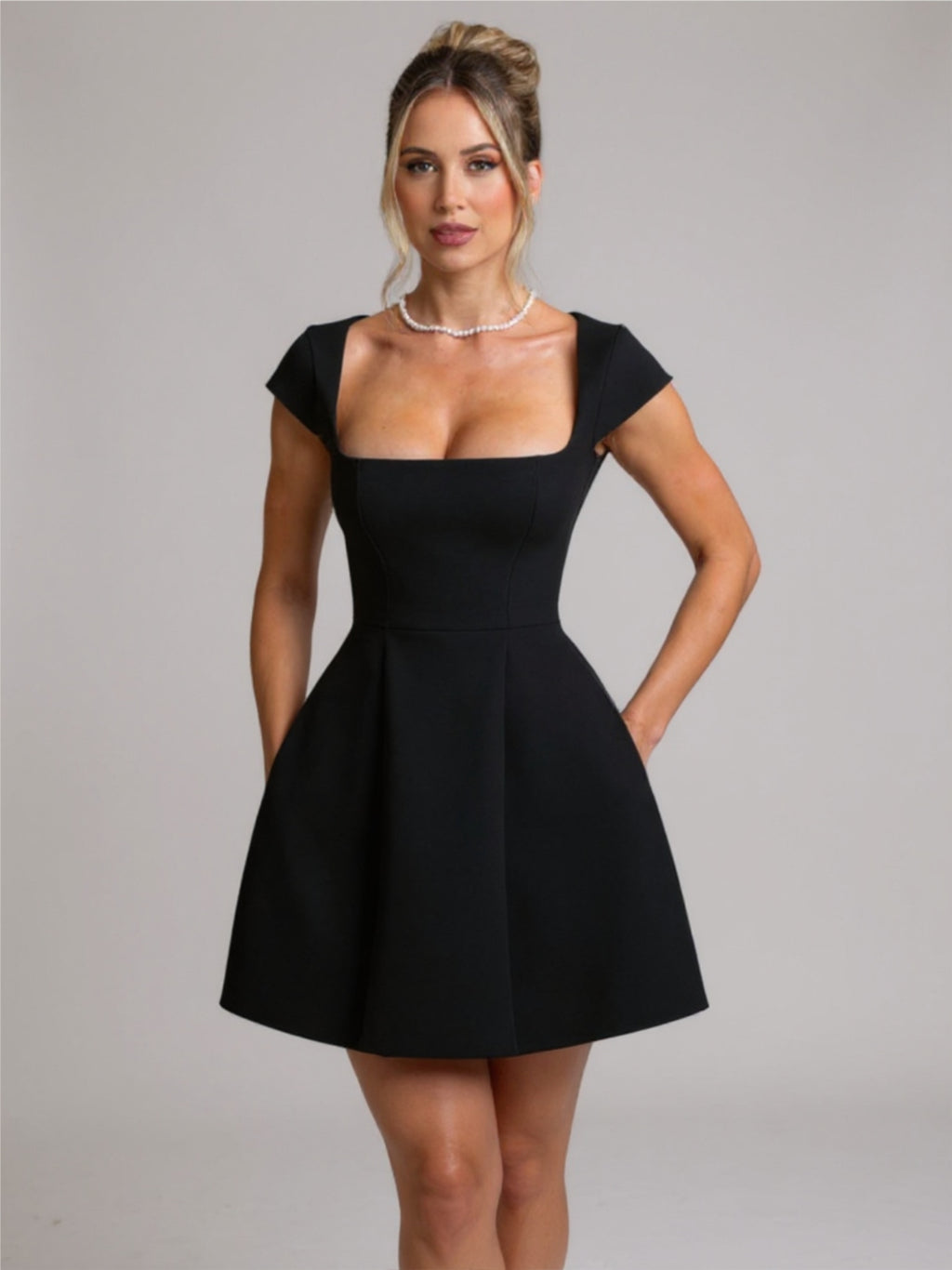 Short Sleeve Square Neck A-Line Dress