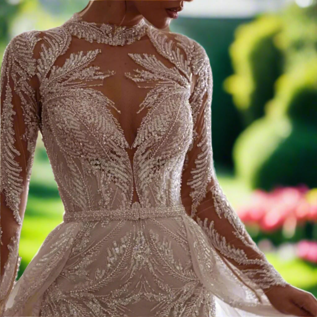 Detachable Mermaid 2 In 1 Wedding Dress with Embroidered Lace