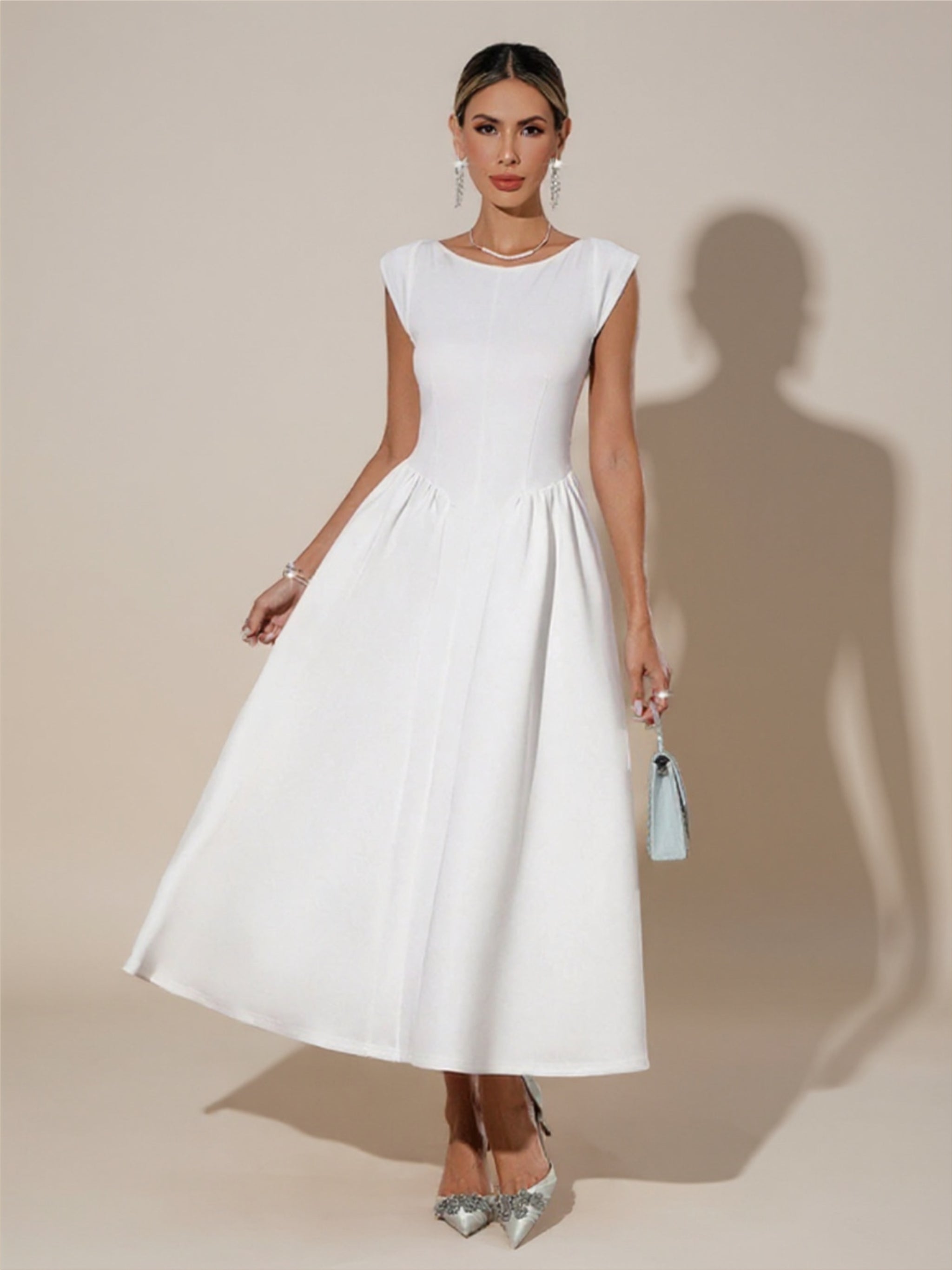 White Elegant Backless A-Line Dress