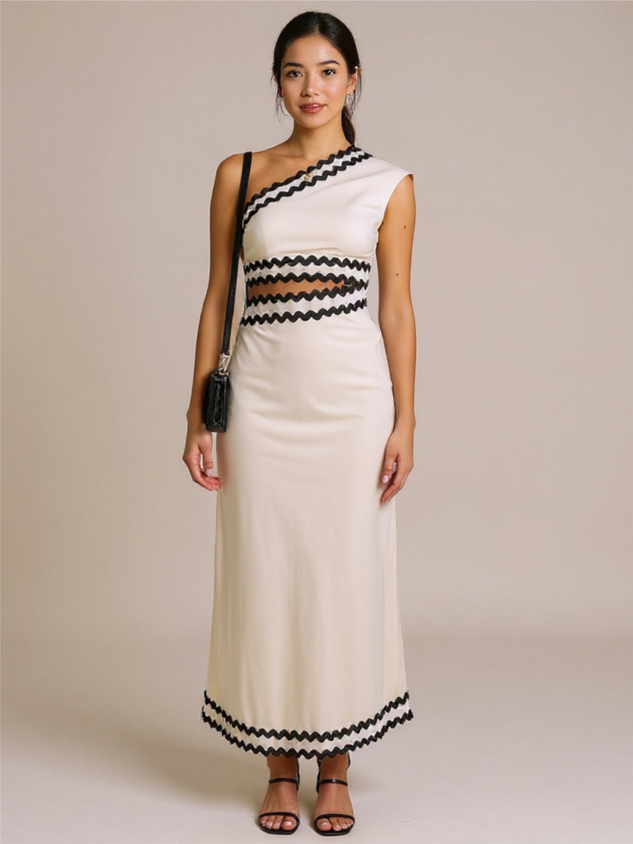 Cutout Contrast Trim One Shoulder Dress