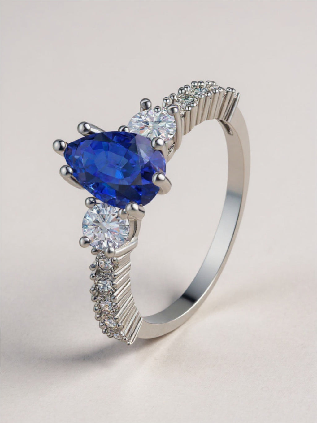 Blue Spinel Pear Shape 925 Sterling Silver Ring