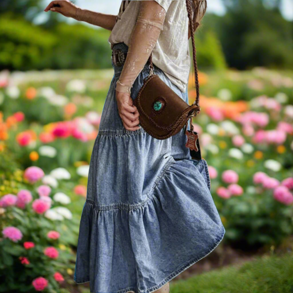 Tiered Ruffle Maxi Denim Skirt