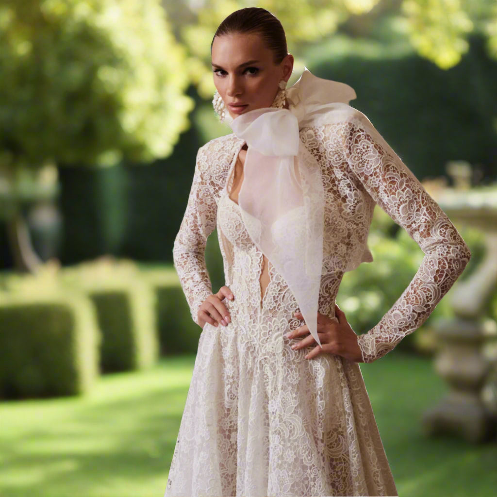 Lace Strapless A-line Wedding Gown with Detachable Long Sleeves