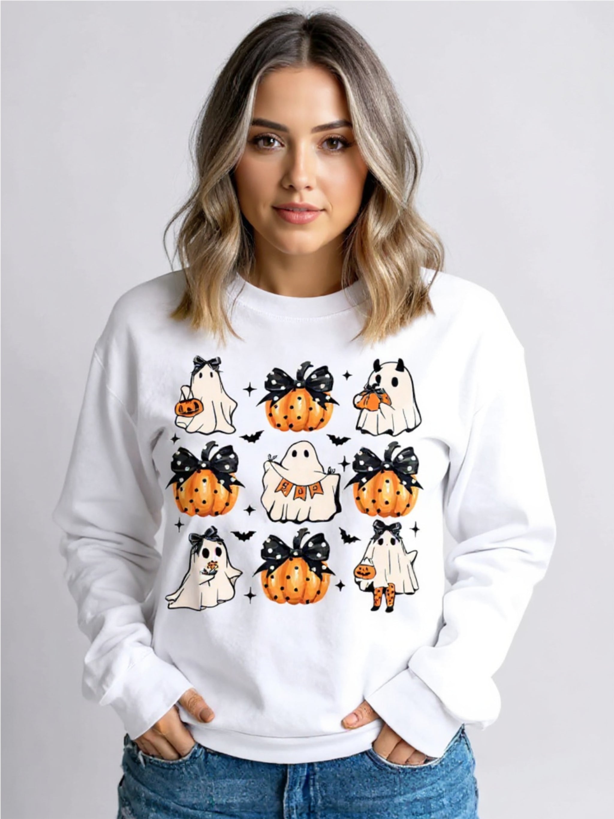 Pumpkin & Ghost Round Neck Sweatshirt