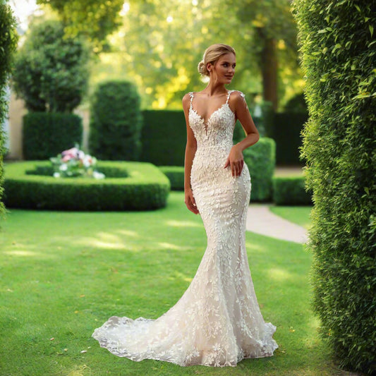 Lace Tiered Backless Wedding Dress