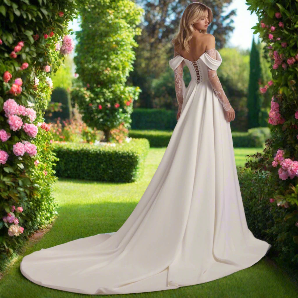 Long Sleeve Lace Wedding Dresses with Split Side