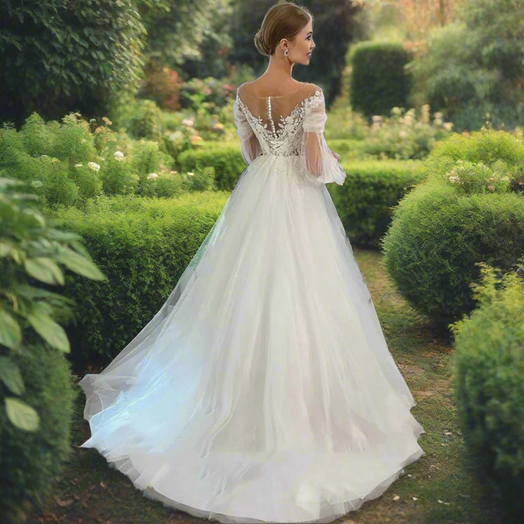 Off Shoulder Tulle Wedding Dress