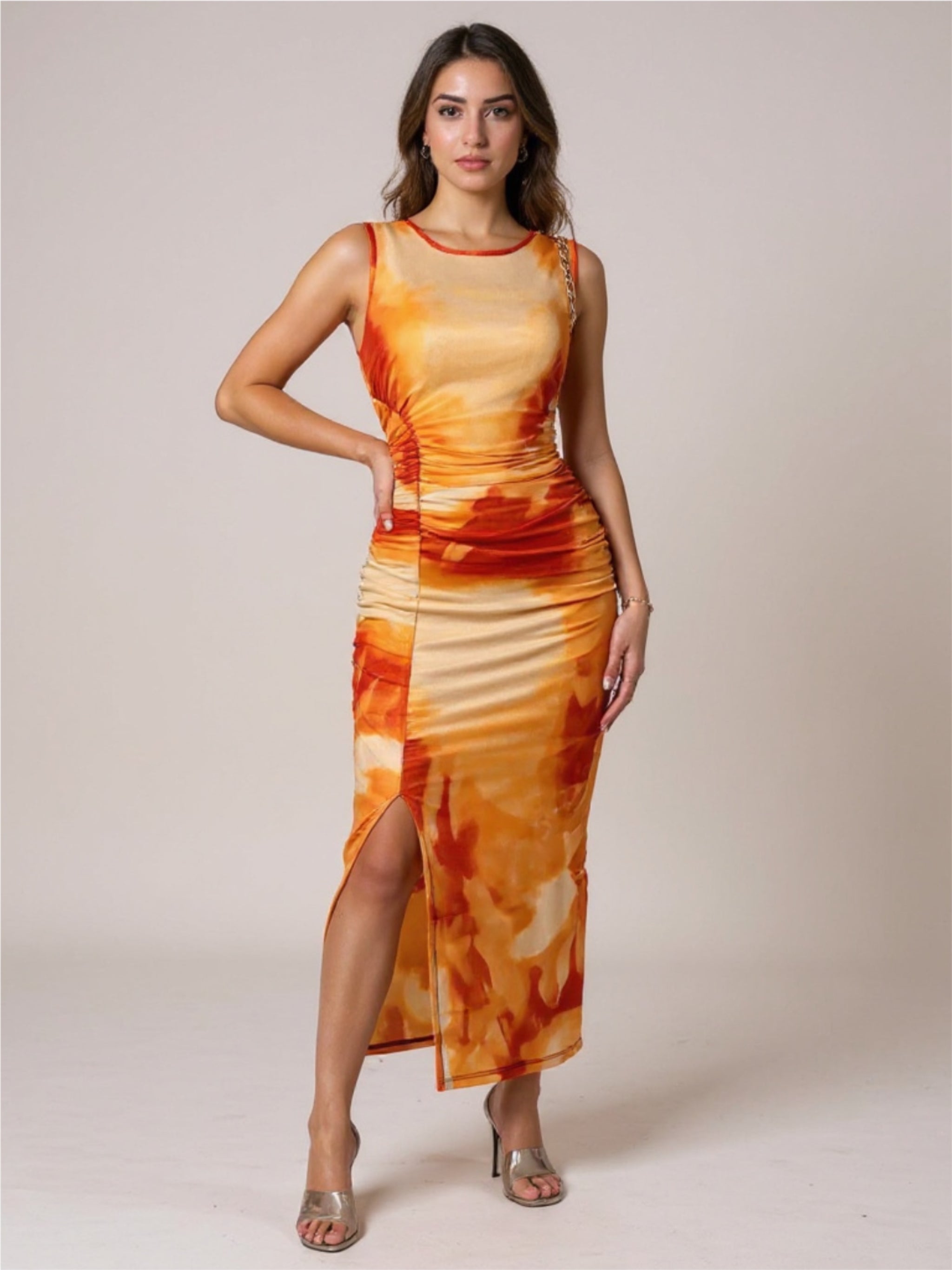 Slit Round Neck Midi Tank Dress
