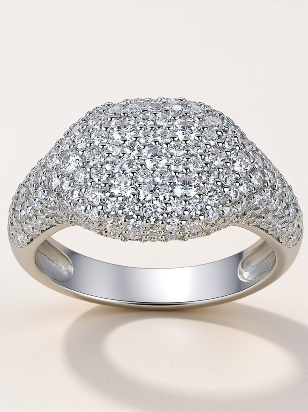 Pavé Moissanite Dome Ring in Platinum-Plated S925 Silver