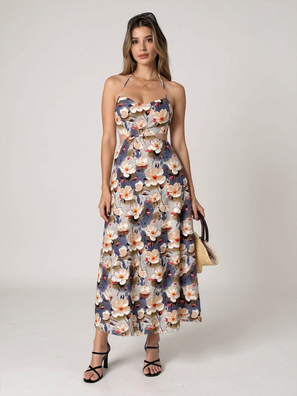 Floral Printed Halter Neck Dress