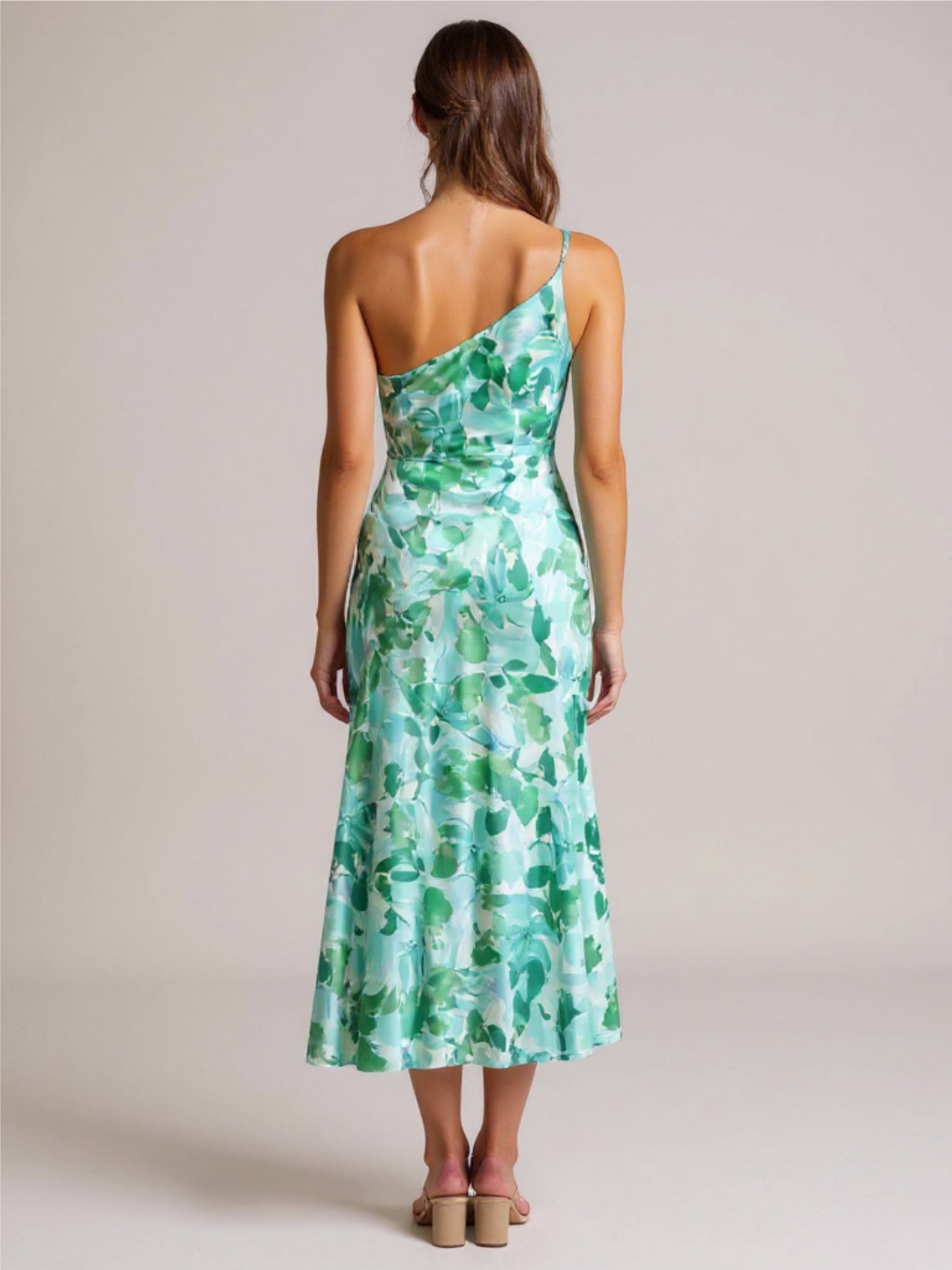 Ruched Printed Single Shoulder Midi Dress