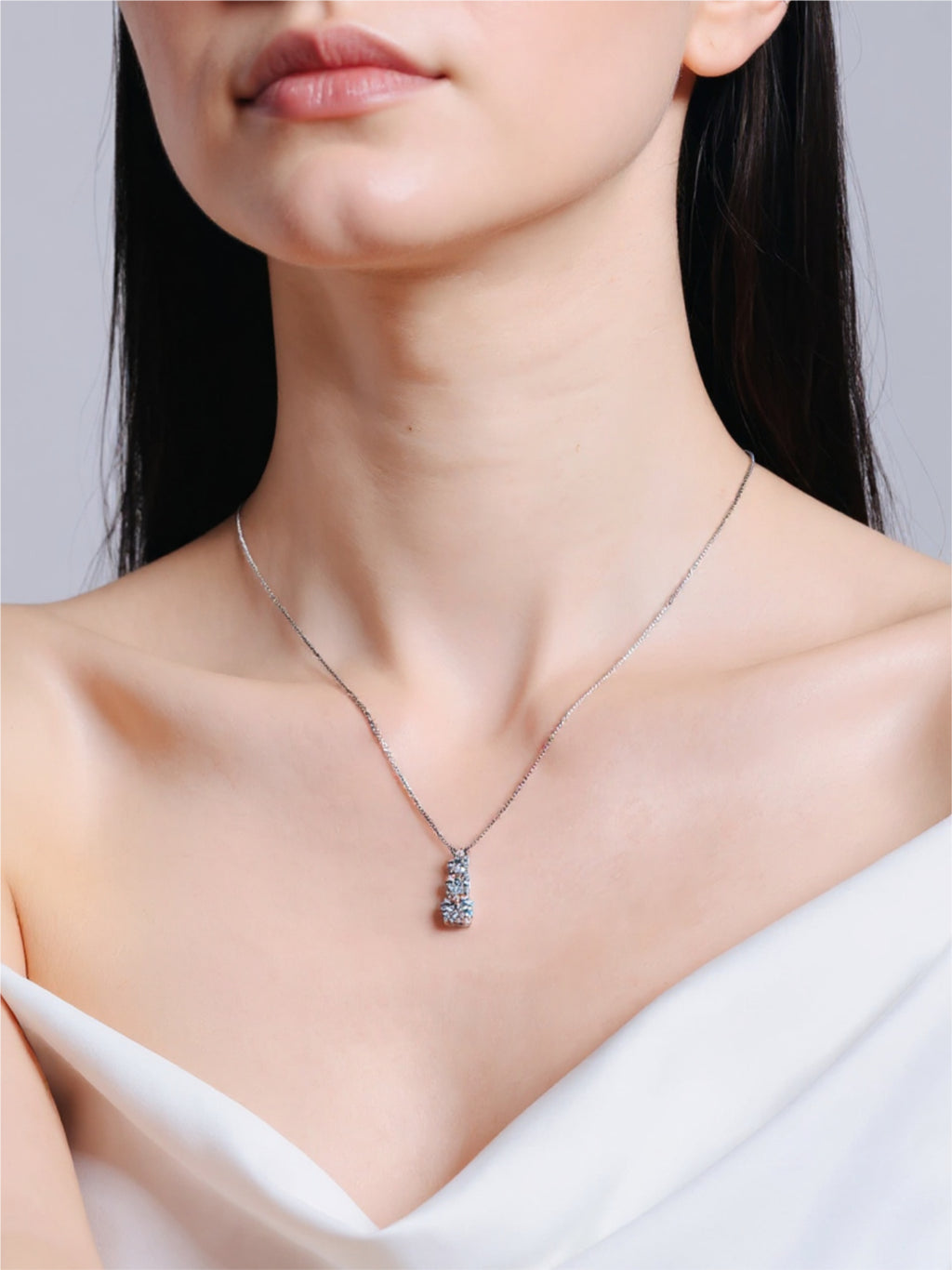 925 Sterling Silver Moissanite Triple Stone-Pendant Necklace