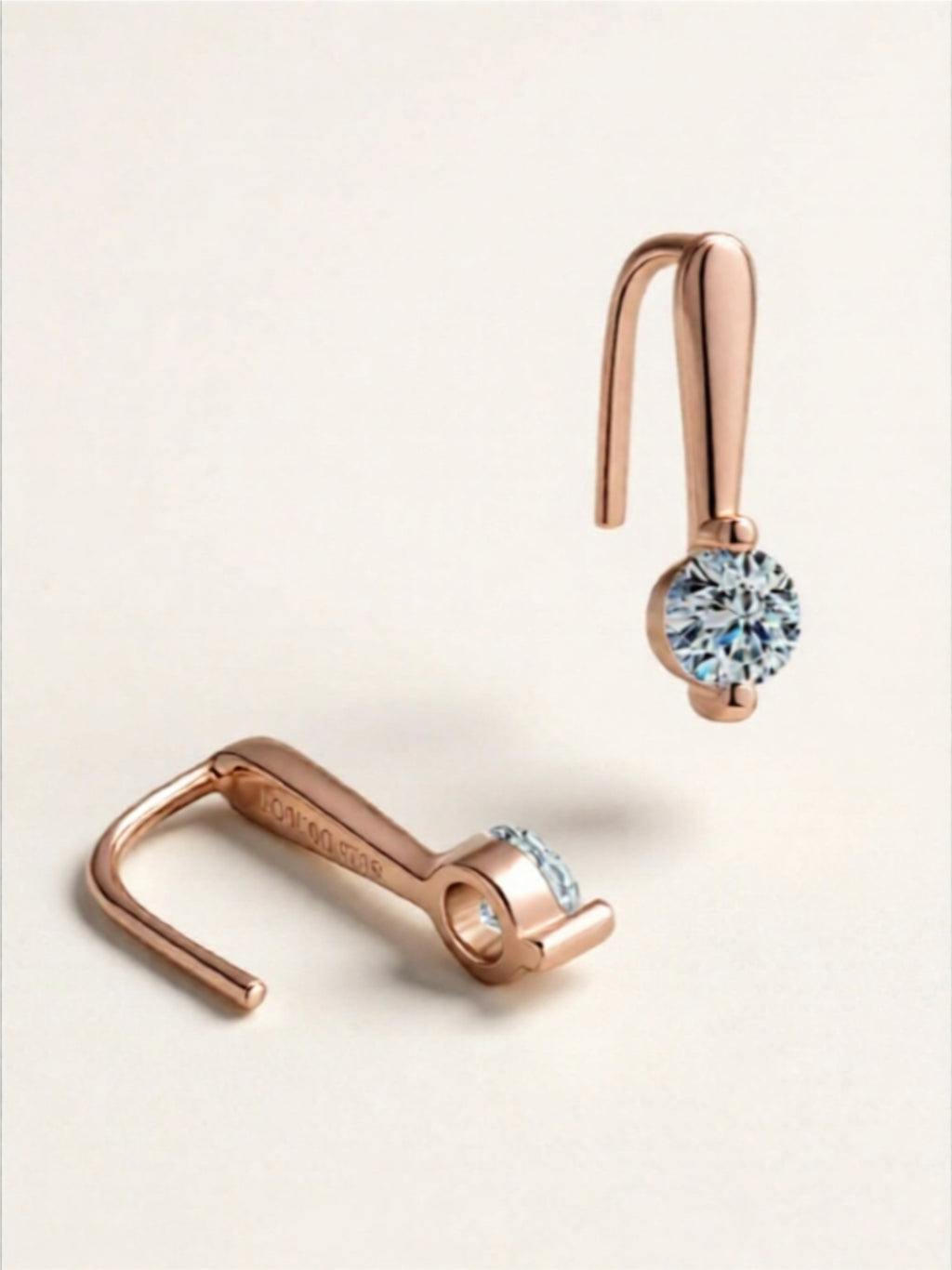 Minimalist Drop Earrings in Platinum & Rose Gold Sterling Silver with Moissanite