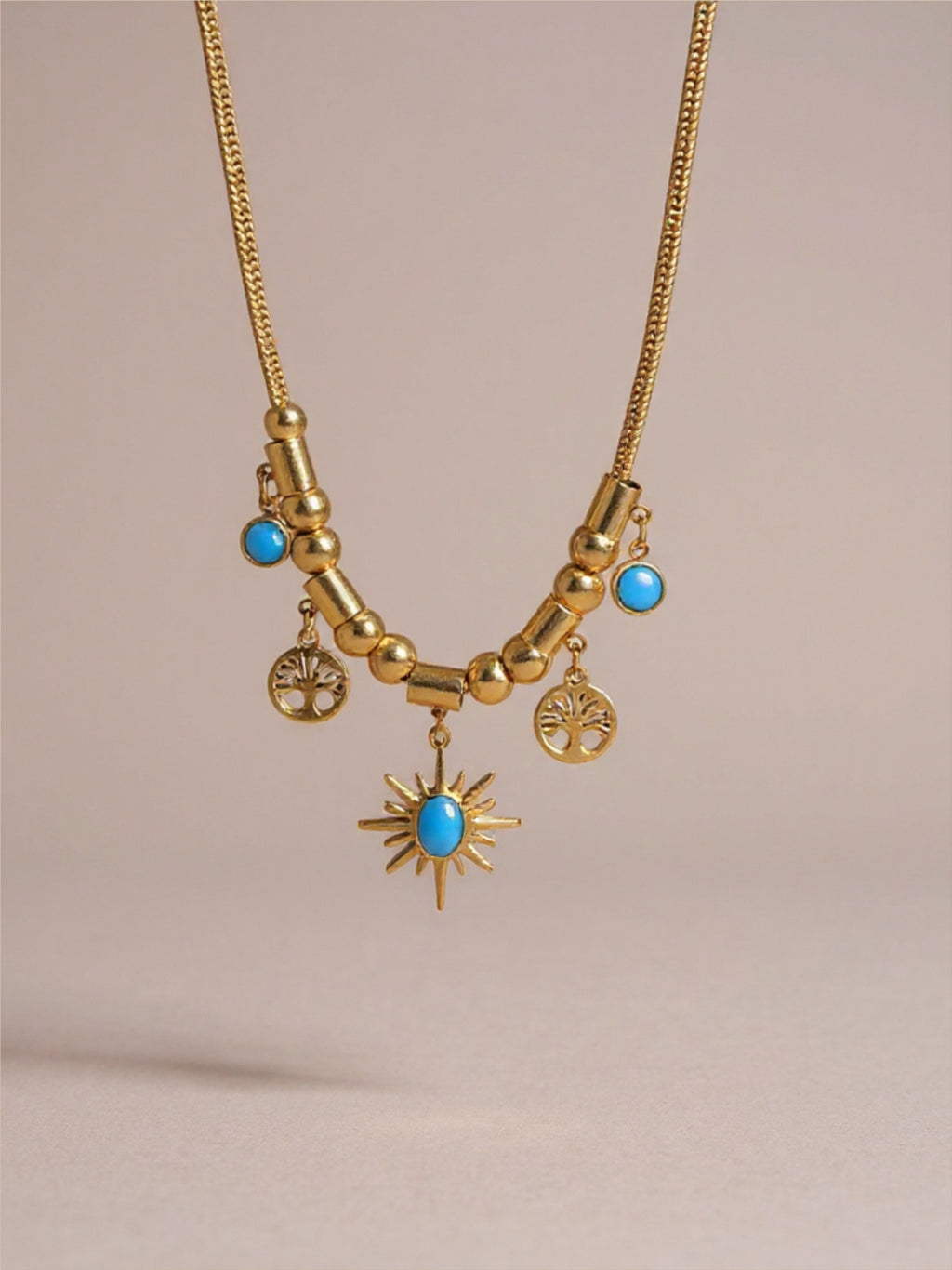 Gold Titanium Steel Charm Necklace