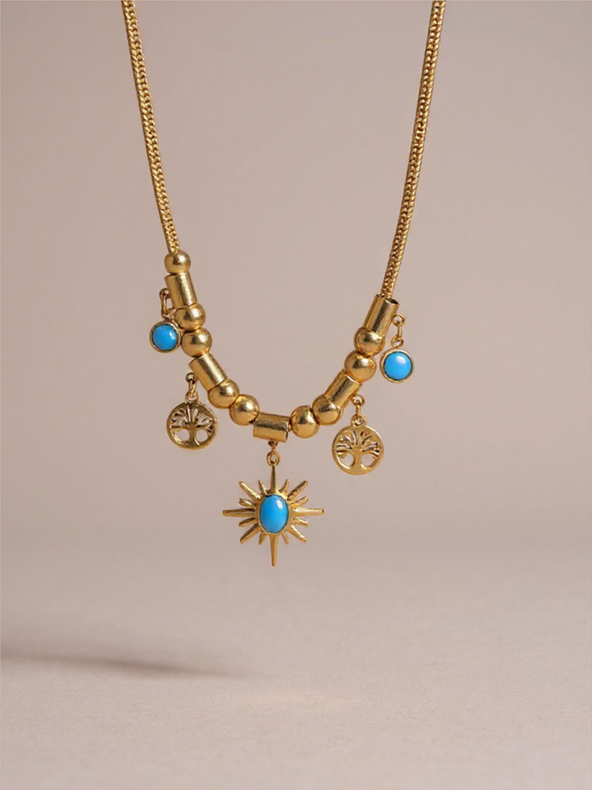 Gold Titanium Steel Charm Necklace