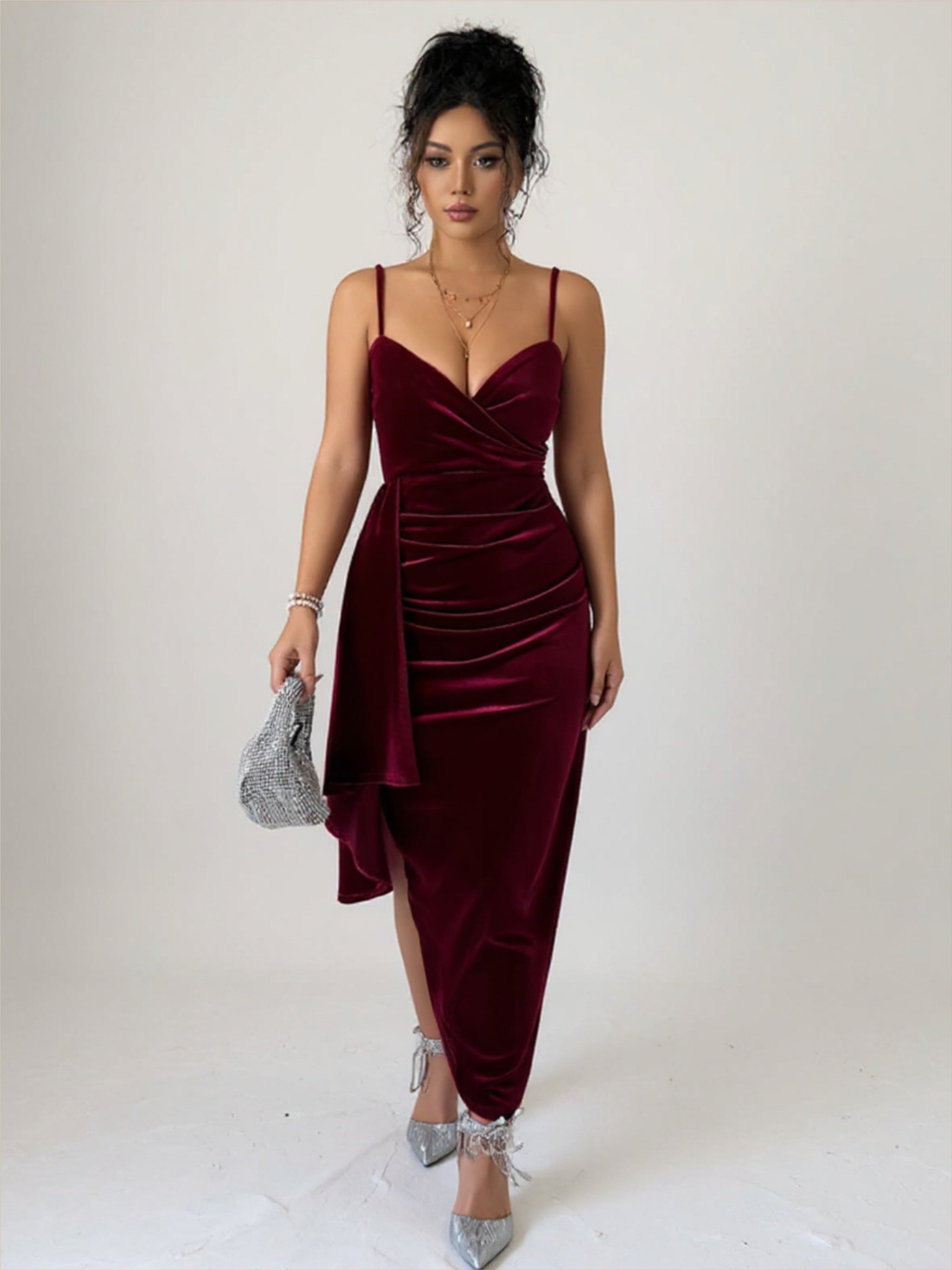 Wine Red Velvet Dress