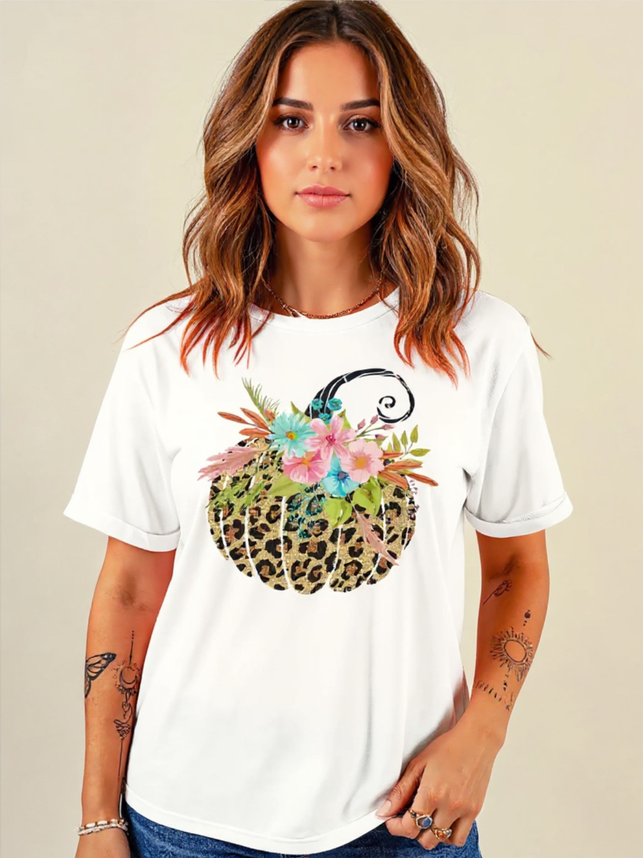 Pumpkin Graphic Round Neck Short Sleeve T-Shirt