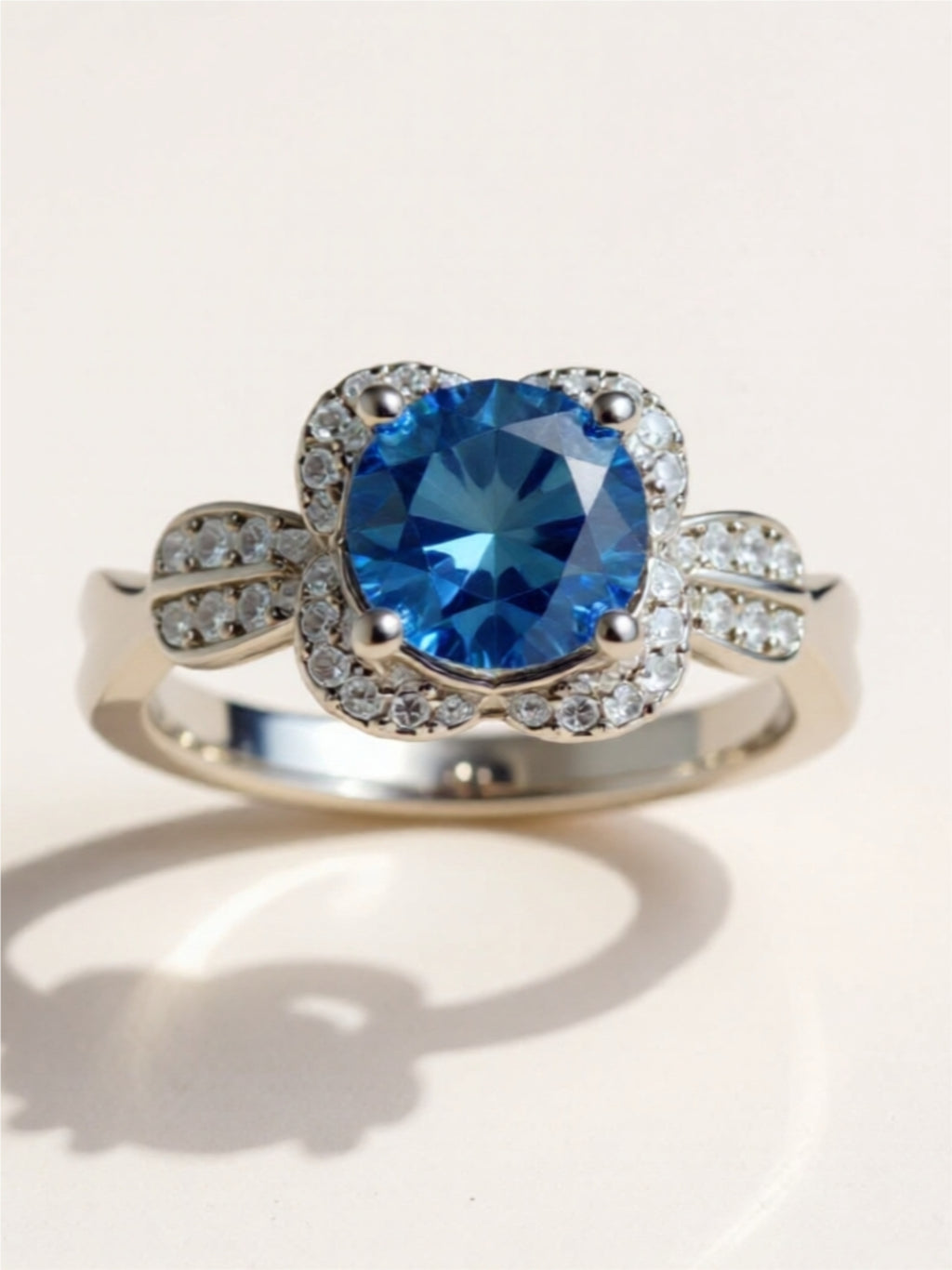 1 Carat Blue Moissanite 925 Sterling Silver Ring