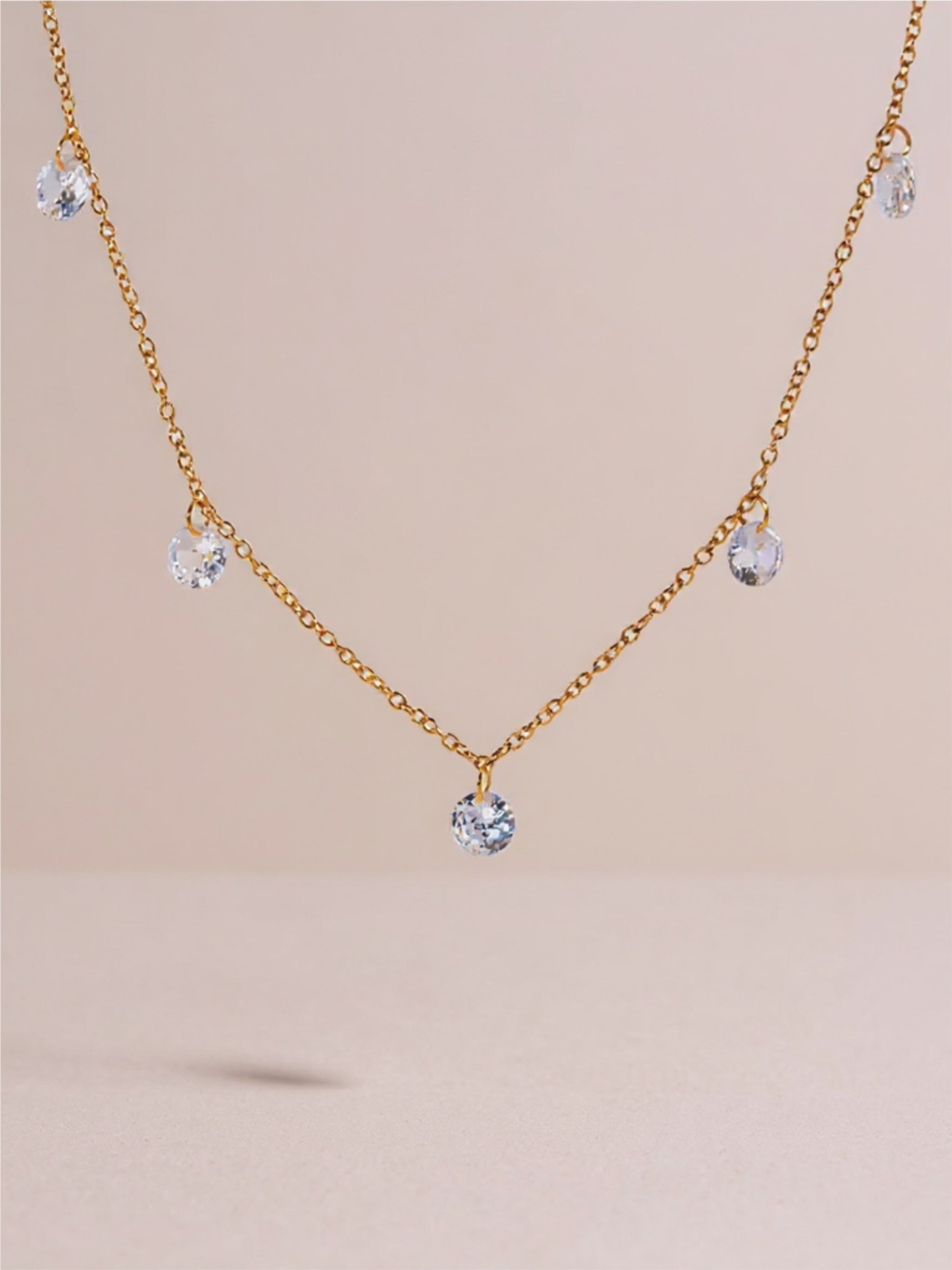 Gold Stainless Steel Rhinestone Charm Necklace