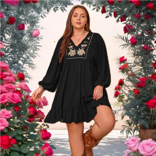 Embroidered Long Sleeve Mini Dress