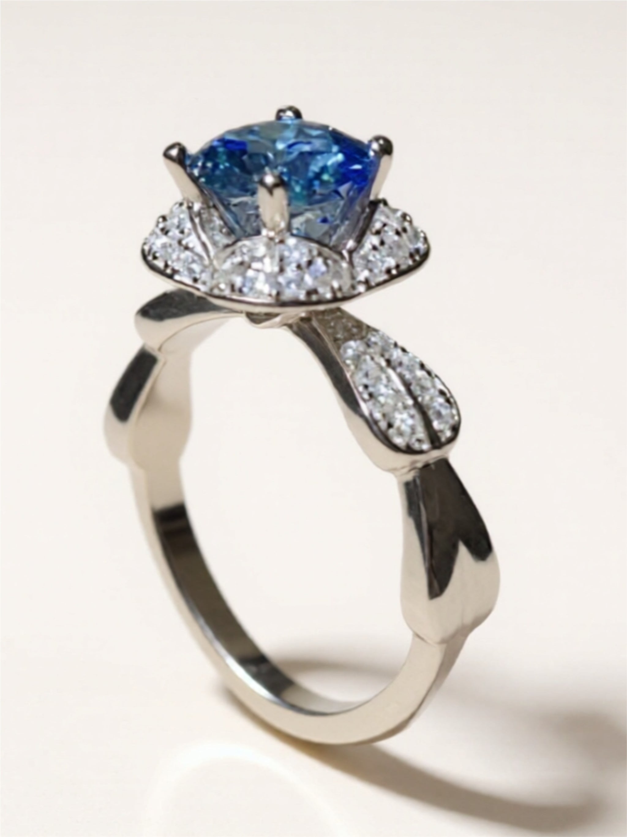 1 Carat Blue Moissanite 925 Sterling Silver Ring