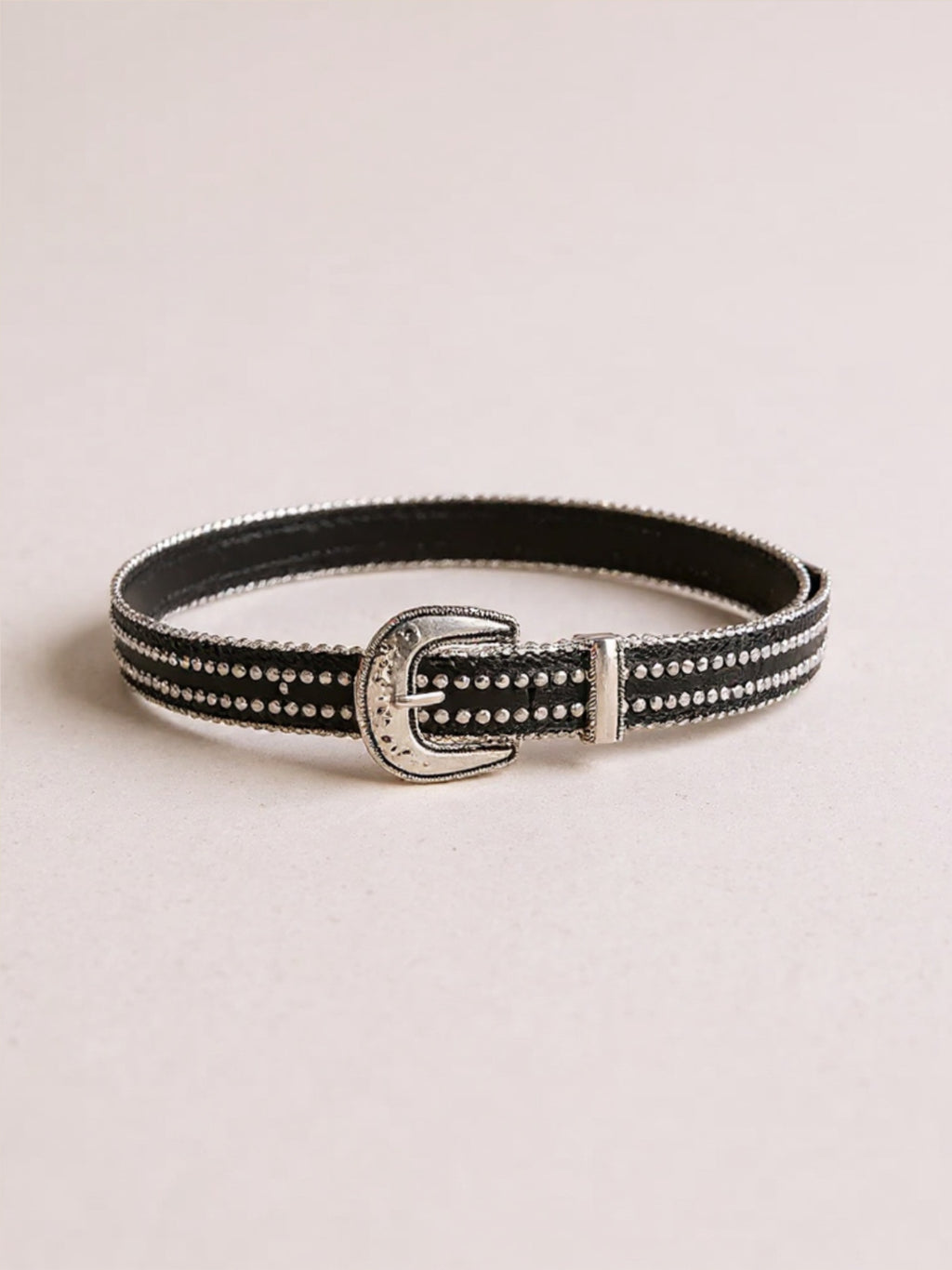 Studded Rhinestone Black Vegan Leather Belt