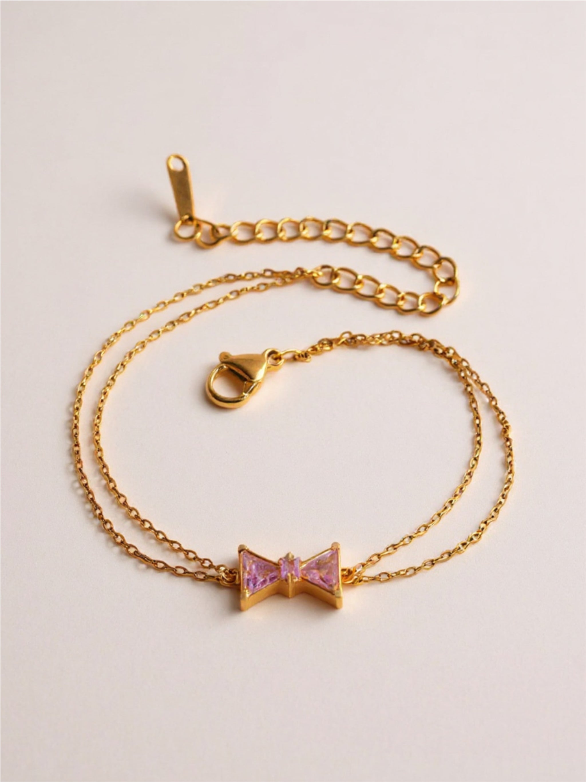 Gold Stainless Steel CZ Bow Bracelet