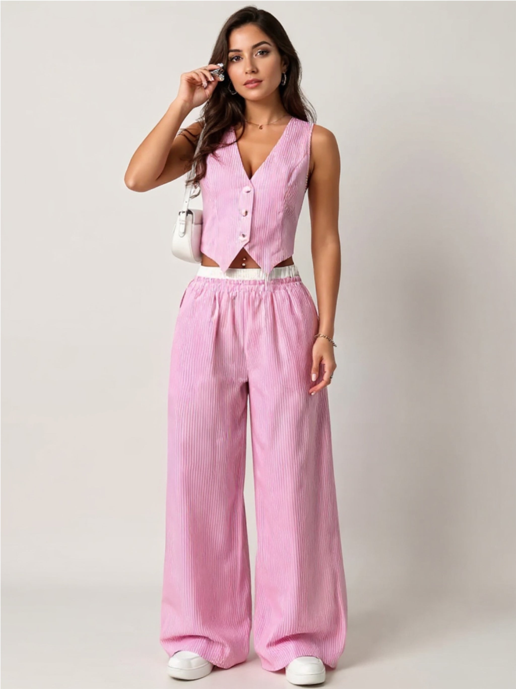 Striped Vest Top & Wide Leg Pants Two-Piece Set