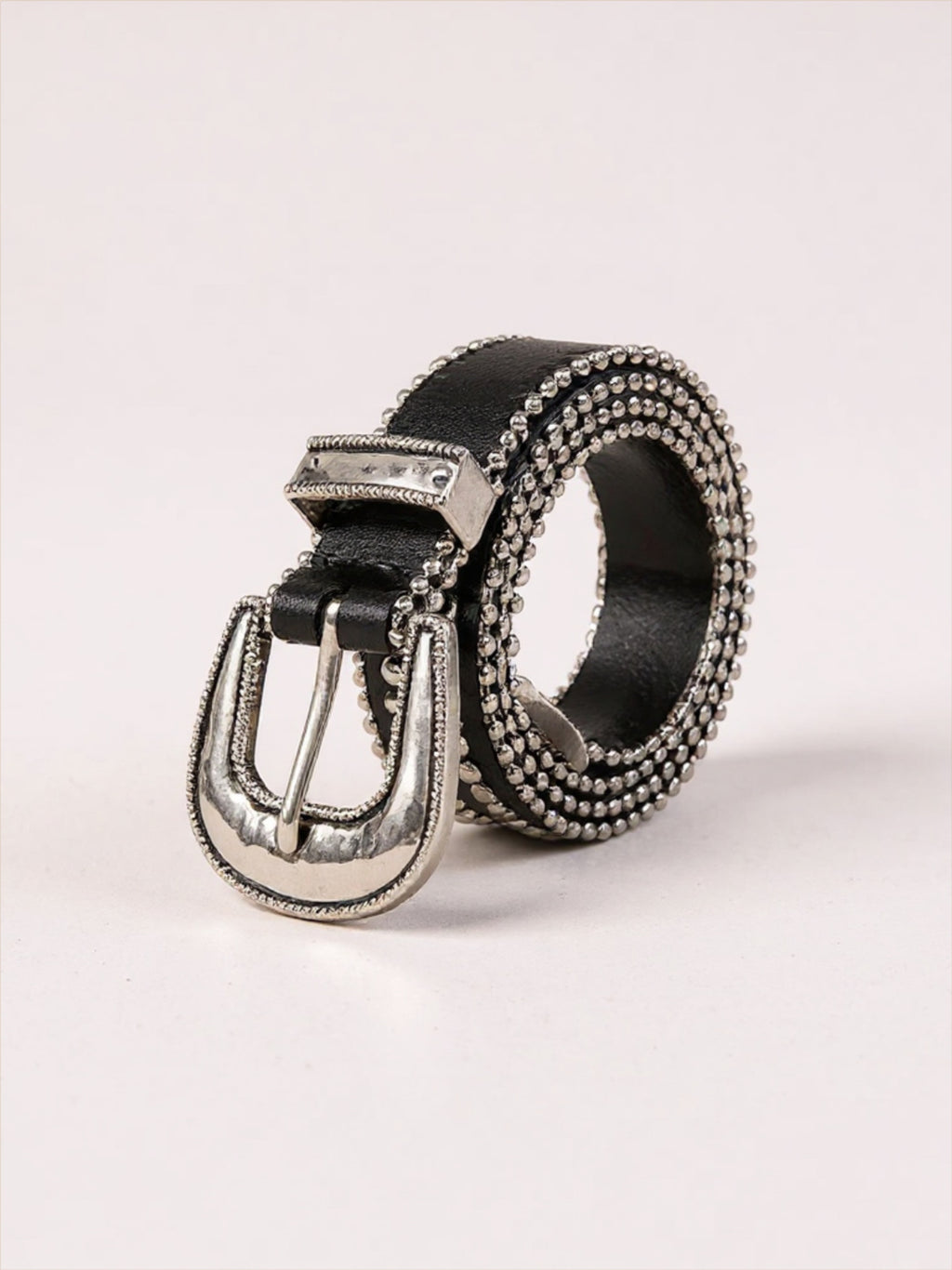 Studded Rhinestone Black Vegan Leather Belt