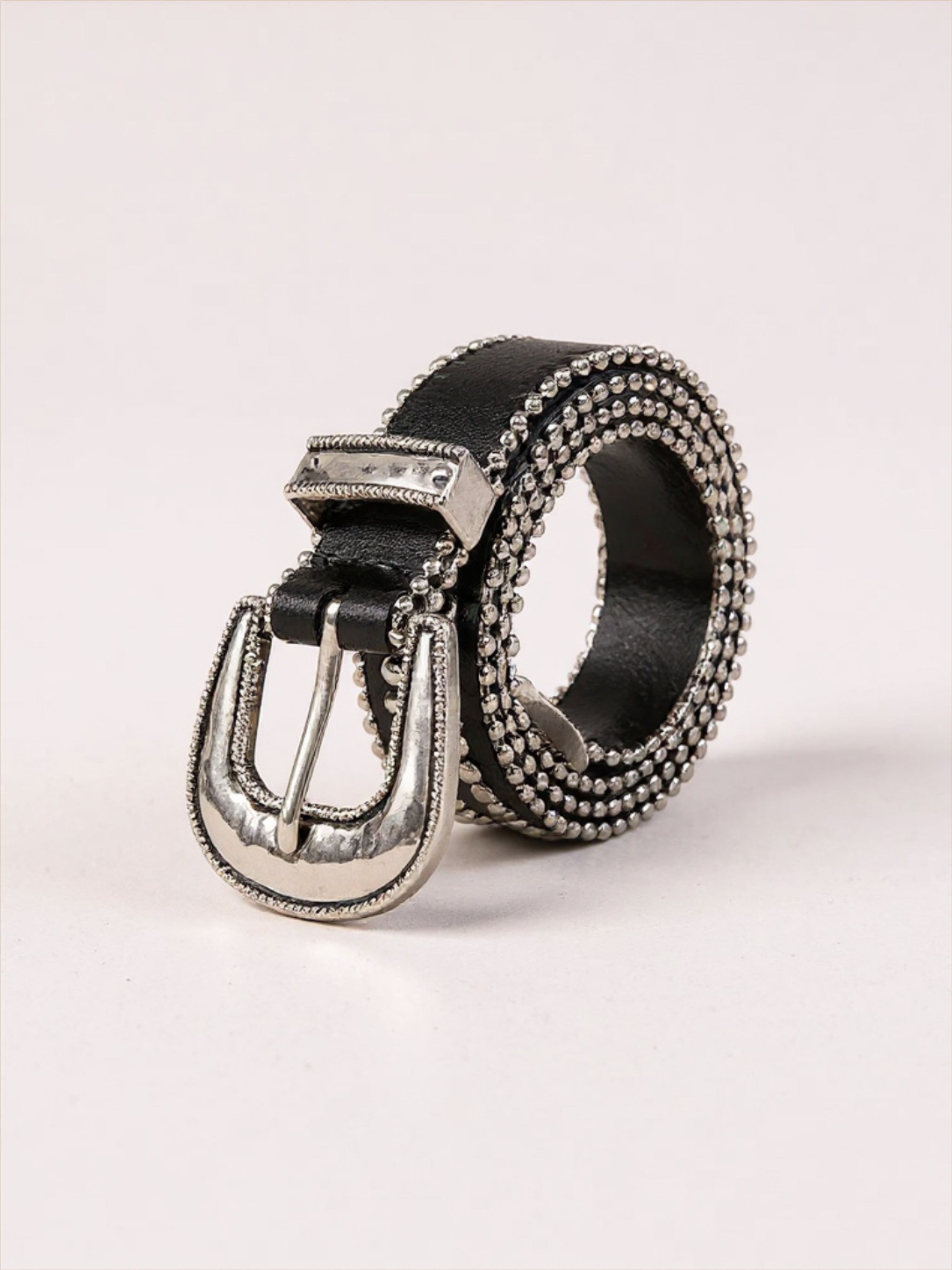 Studded Rhinestone Black Vegan Leather Belt