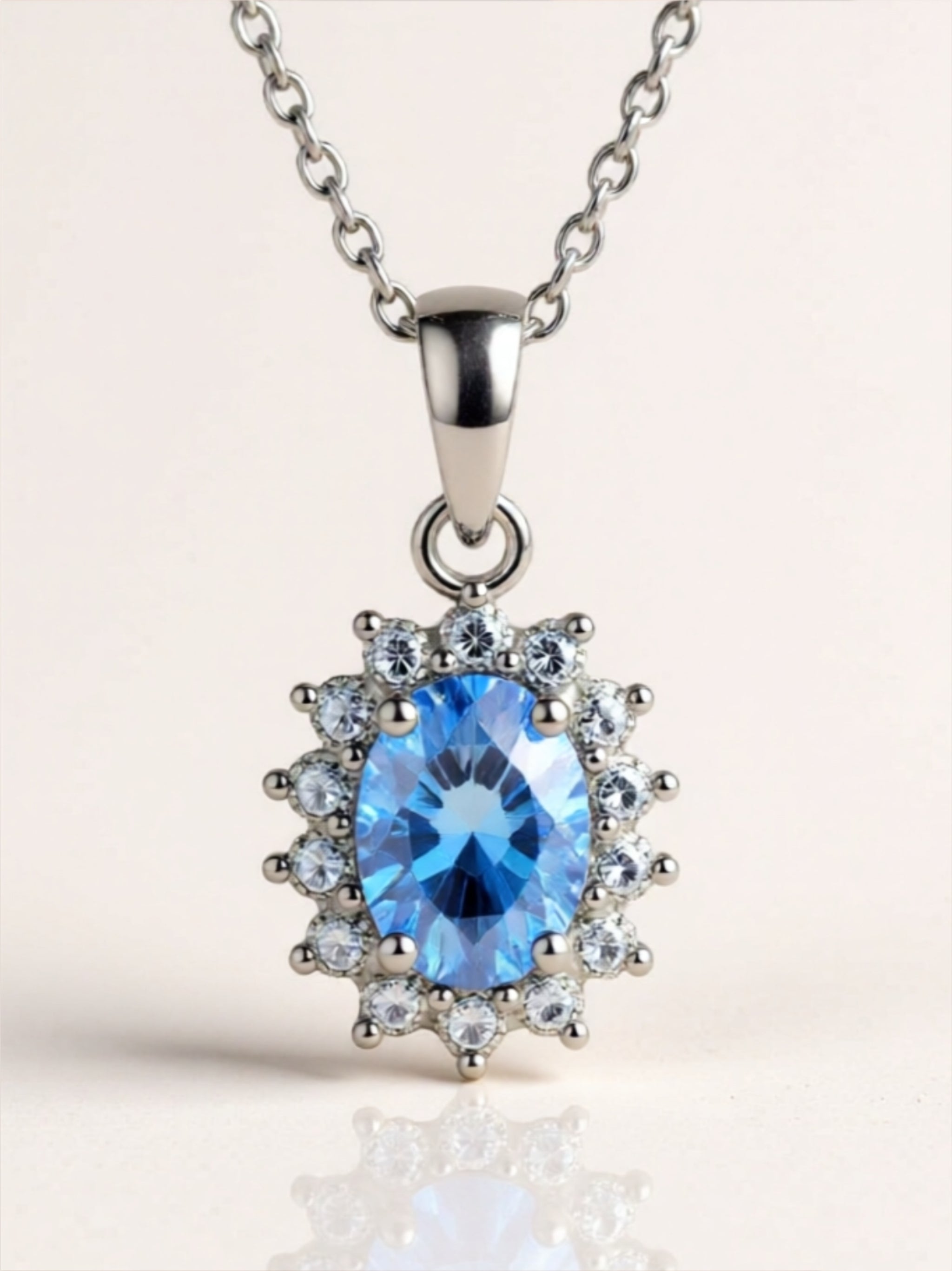 1 Carat Blue Moissanite 925 Sterling Silver Necklace