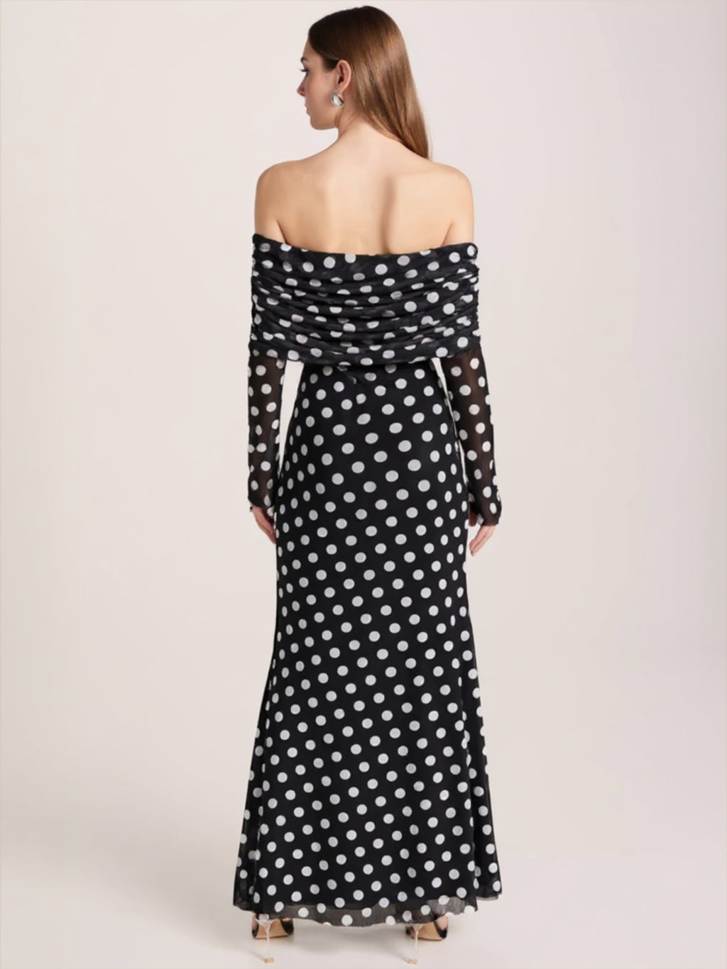 Long Sleeve Off The Shoulder Polka Dot Dress